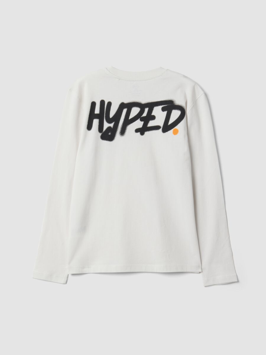 T-shirt bianca in puro cotone organico con stampa "Hyped" per ragazzo_5