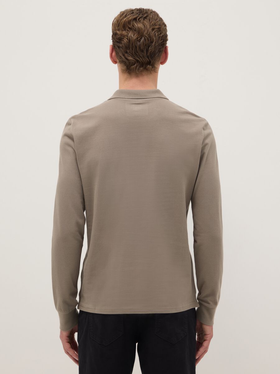 Beige Long Sleeve Polo in Pure Cotton Regular Fit_2