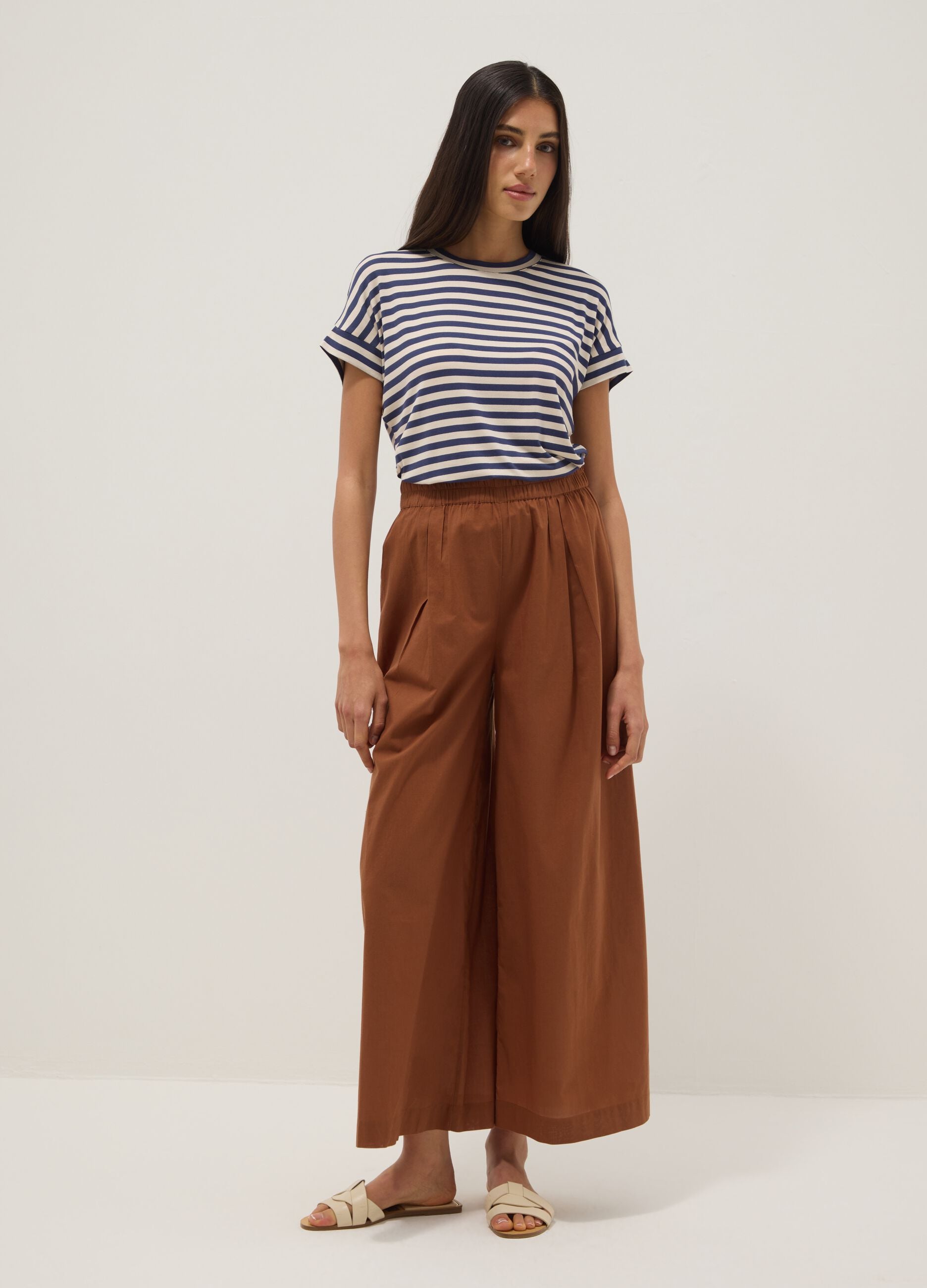 Regular-fit multicolour striped stretch viscose T-shirt