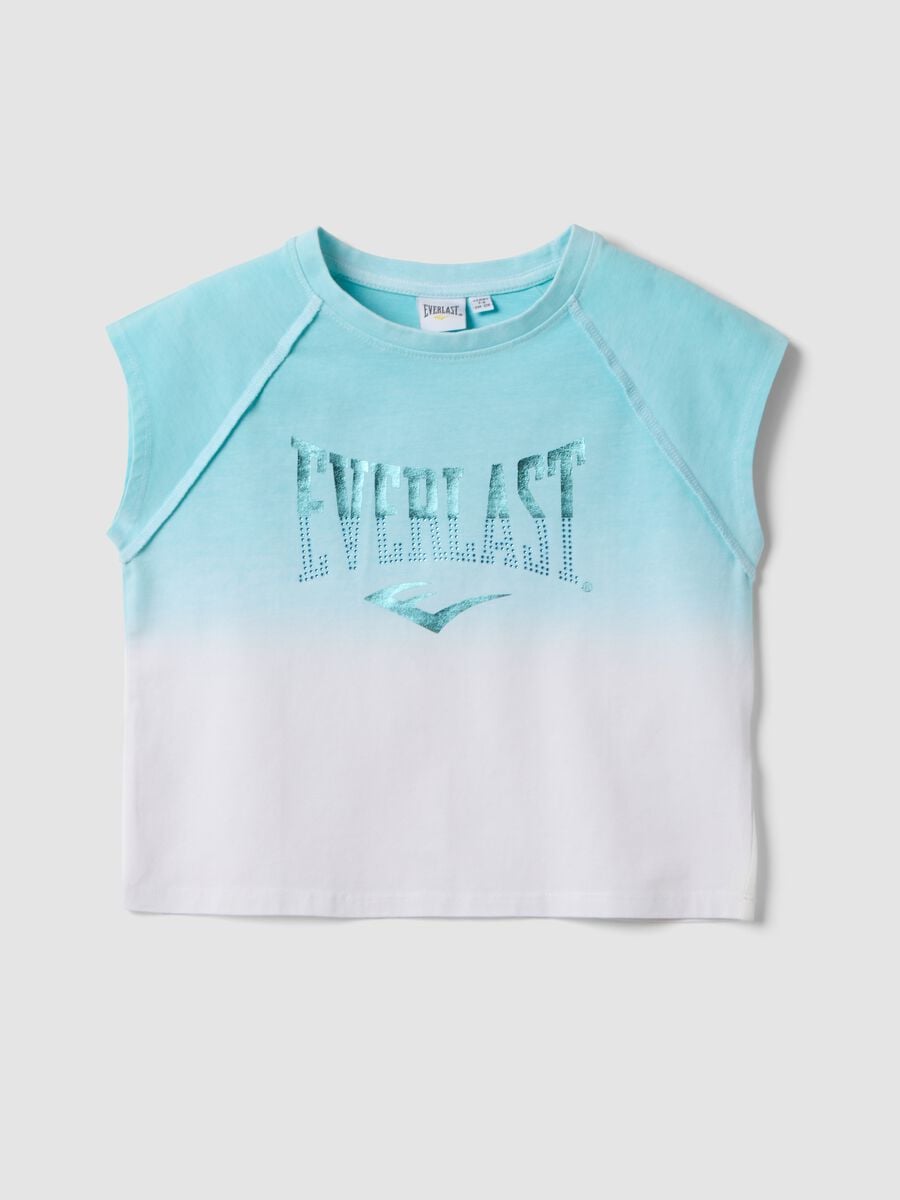 Blue stretch cotton short-sleeve T-shirt for girls, regular fit_0