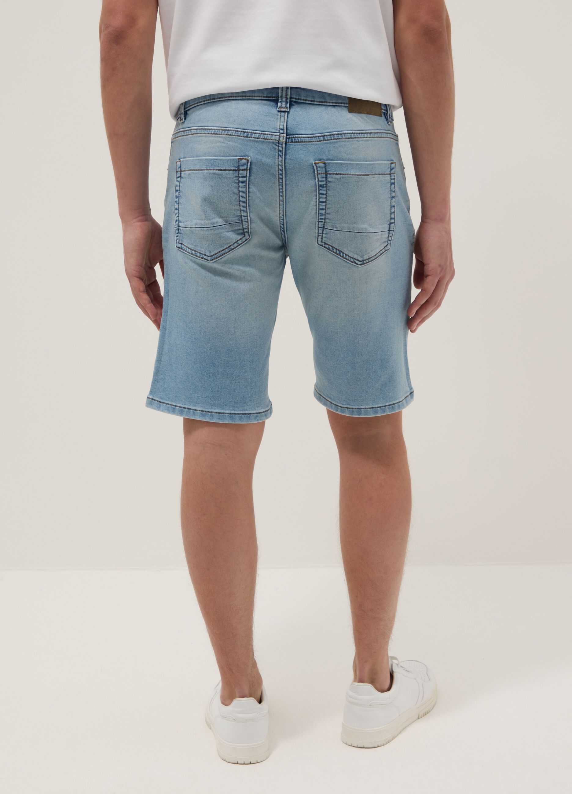 Slim Fit Light Blue Stretch Denim Cotton Blend Shorts