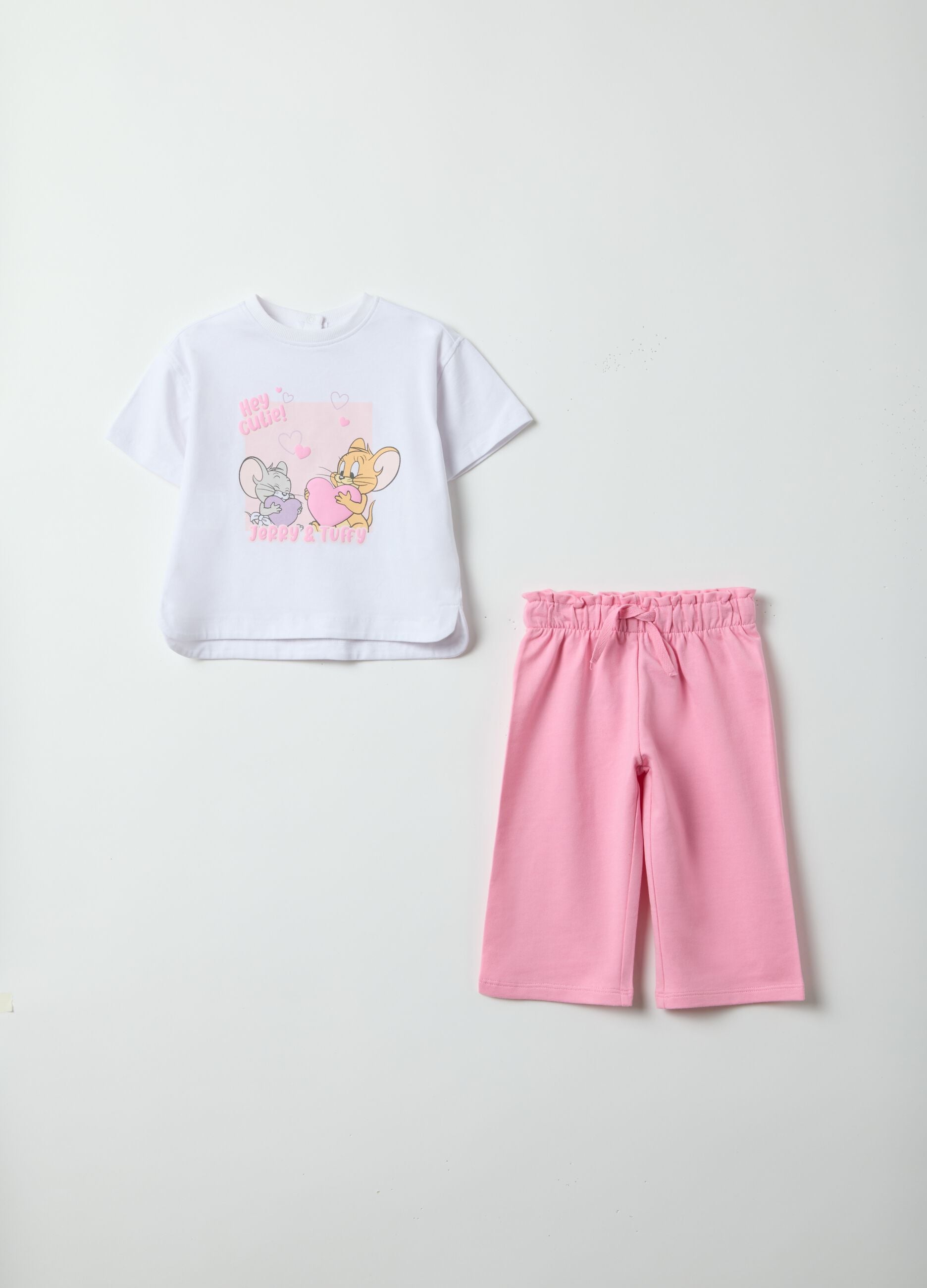 Multicolour cotton blend t-shirt and trousers set for regular fit girls