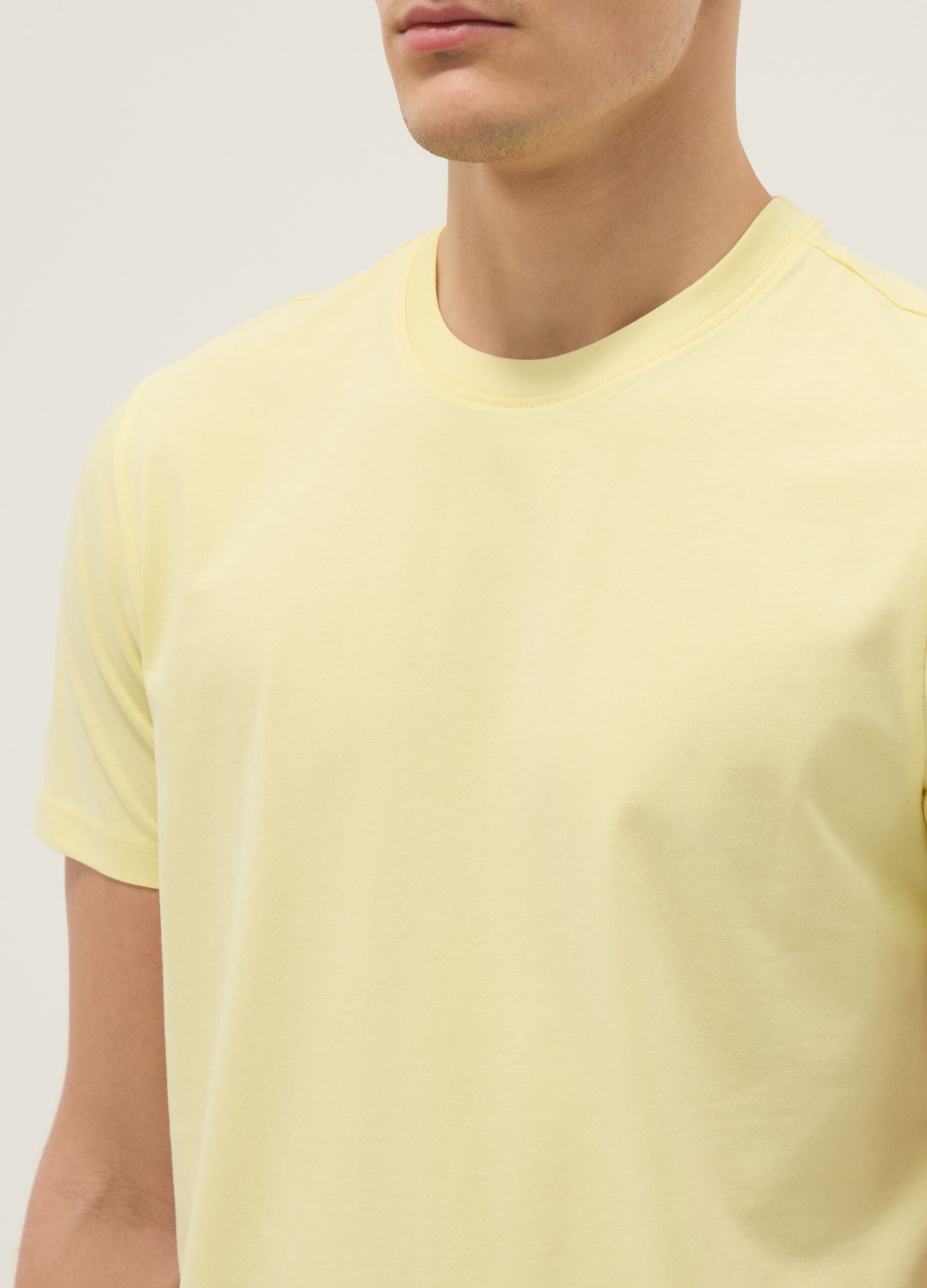 Yellow regular fit short sleeve pure cotton T-shirt