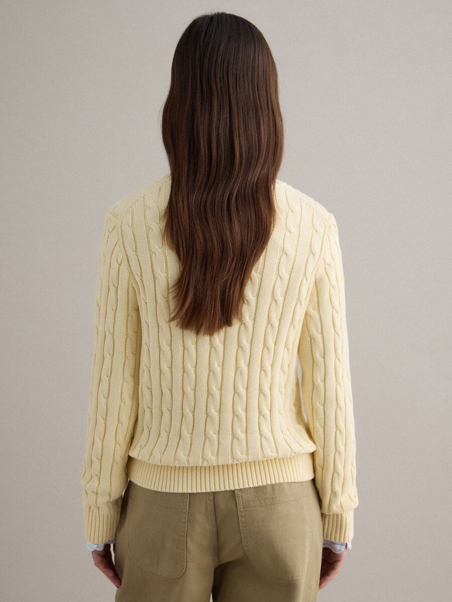 Yellow pure cotton regular fit cable knit jumper_4