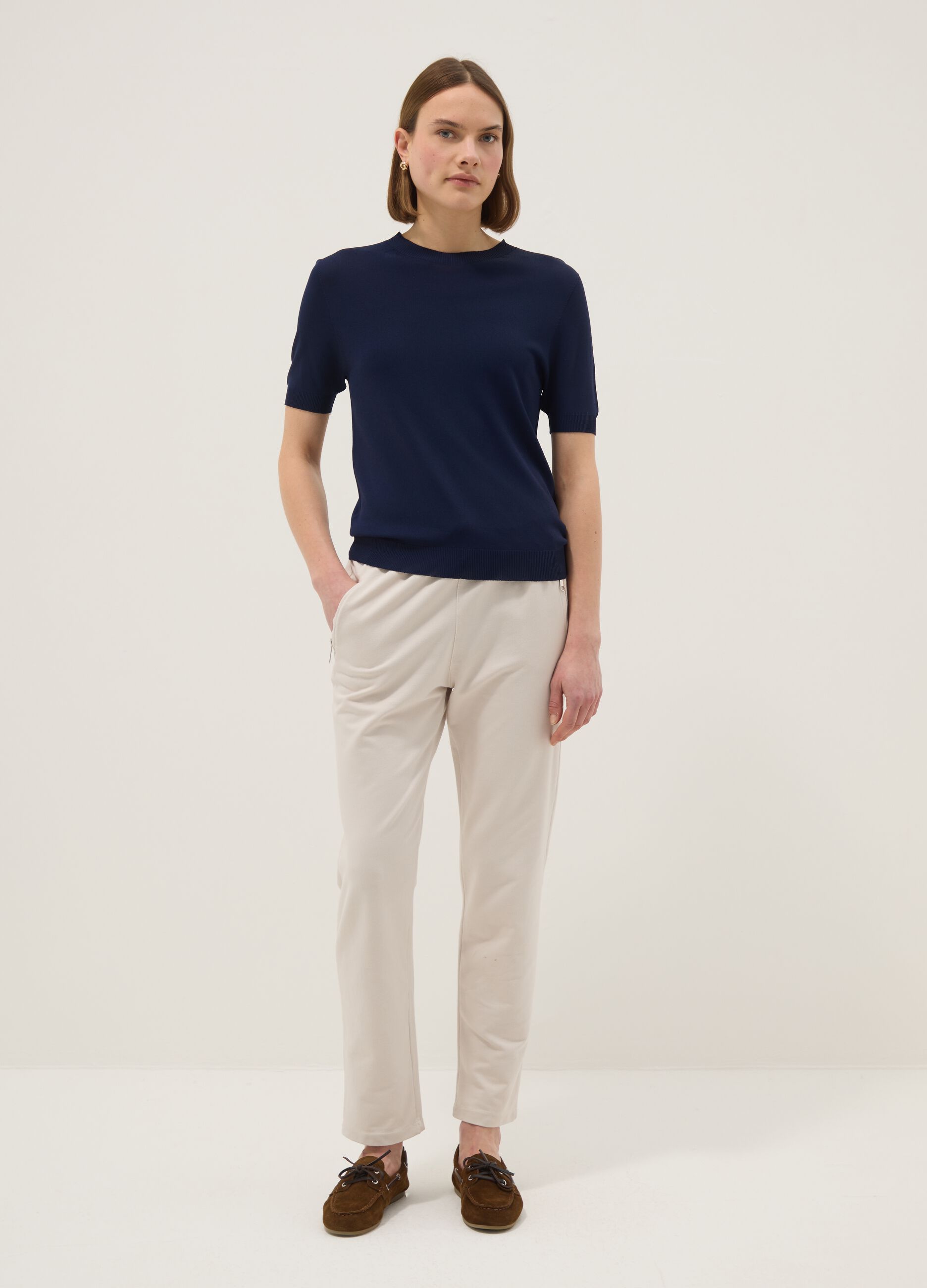 Beige stretch cotton trousers regular fit