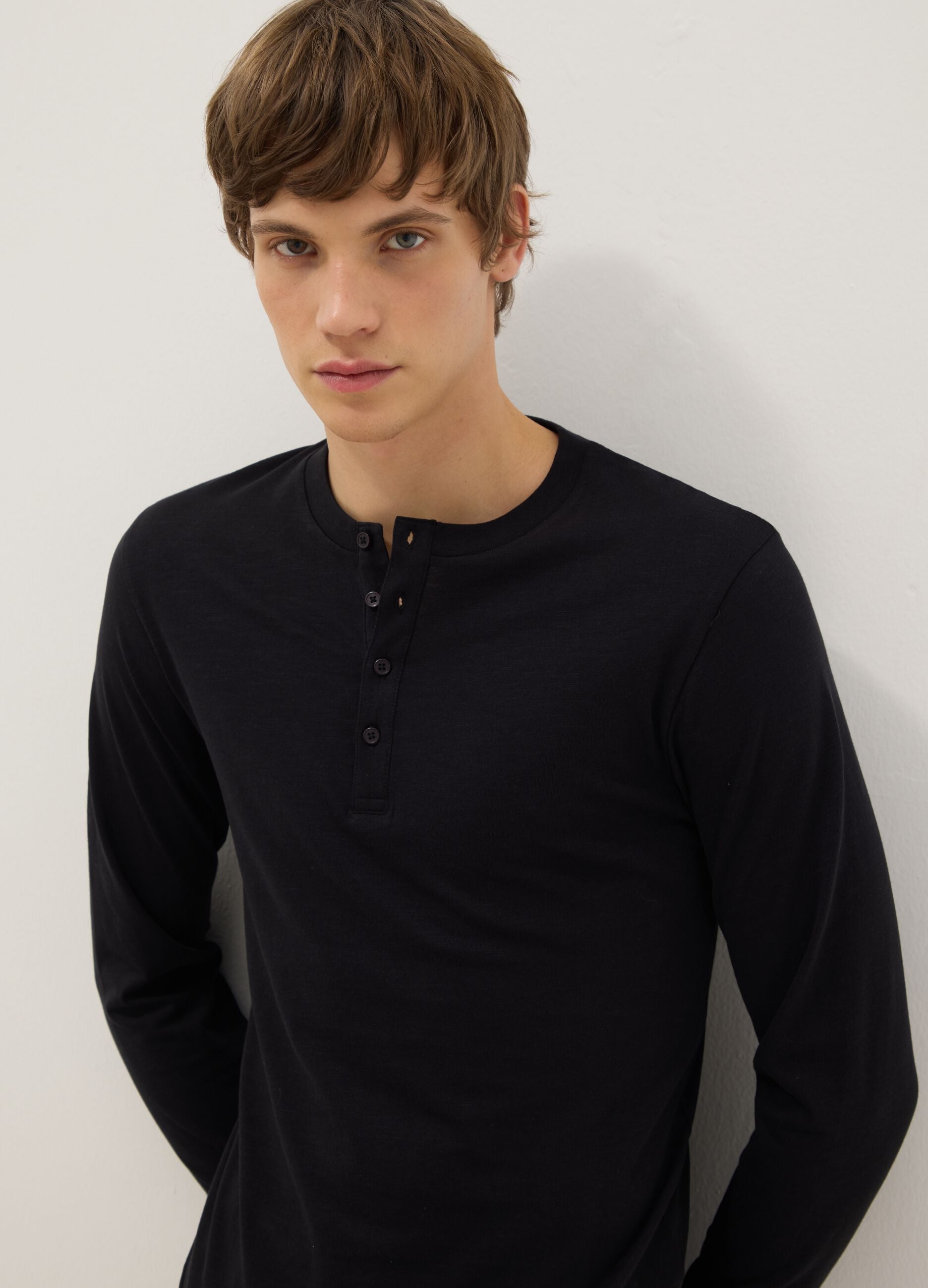 Black pure cotton regular fit top with buttons