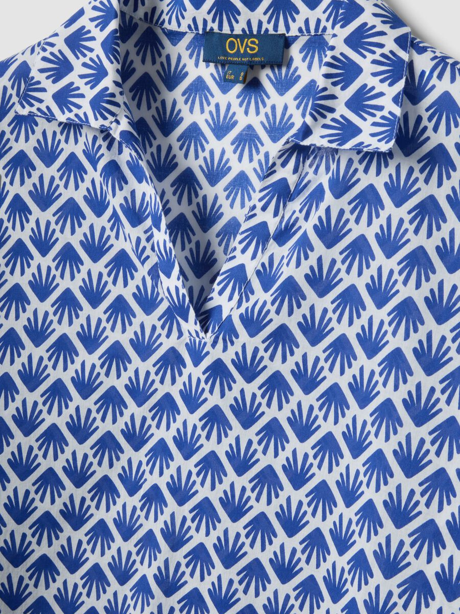 Multicoloured pure cotton shirt with pattern and V-neck_5