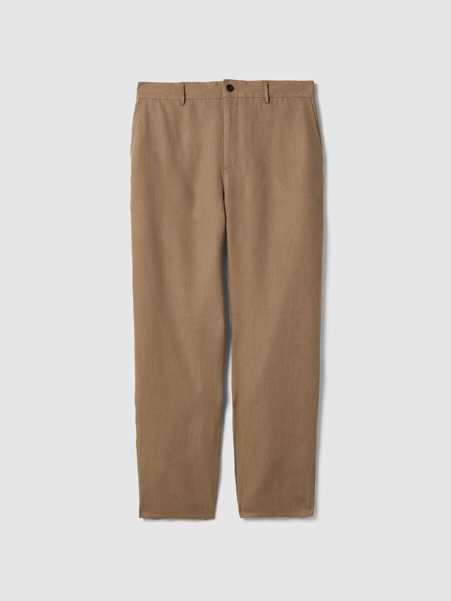 Pantaloni in puro lino marroni regular fit_0