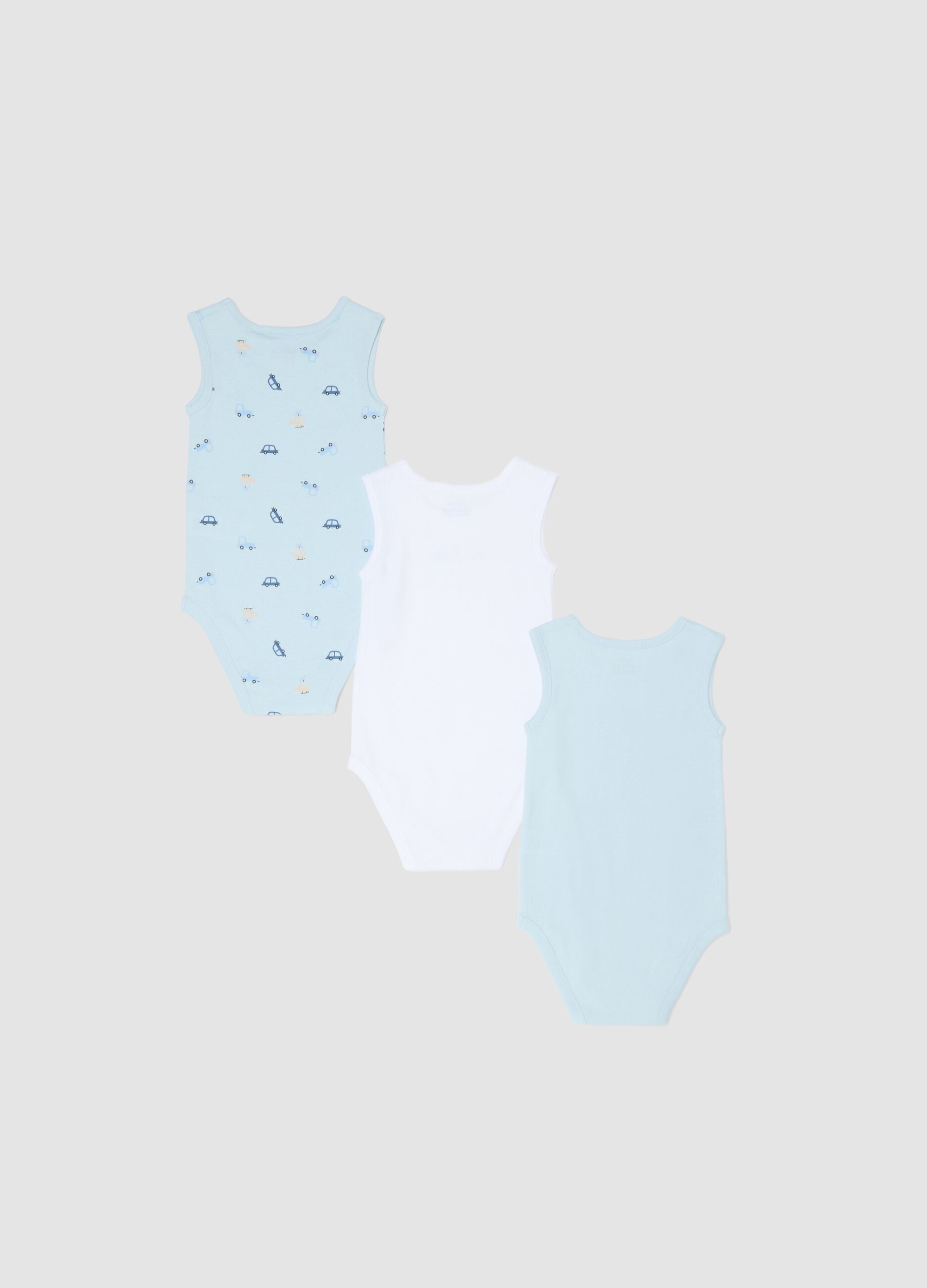 Multicolour sleeveless cotton bodysuit tripack for newborns