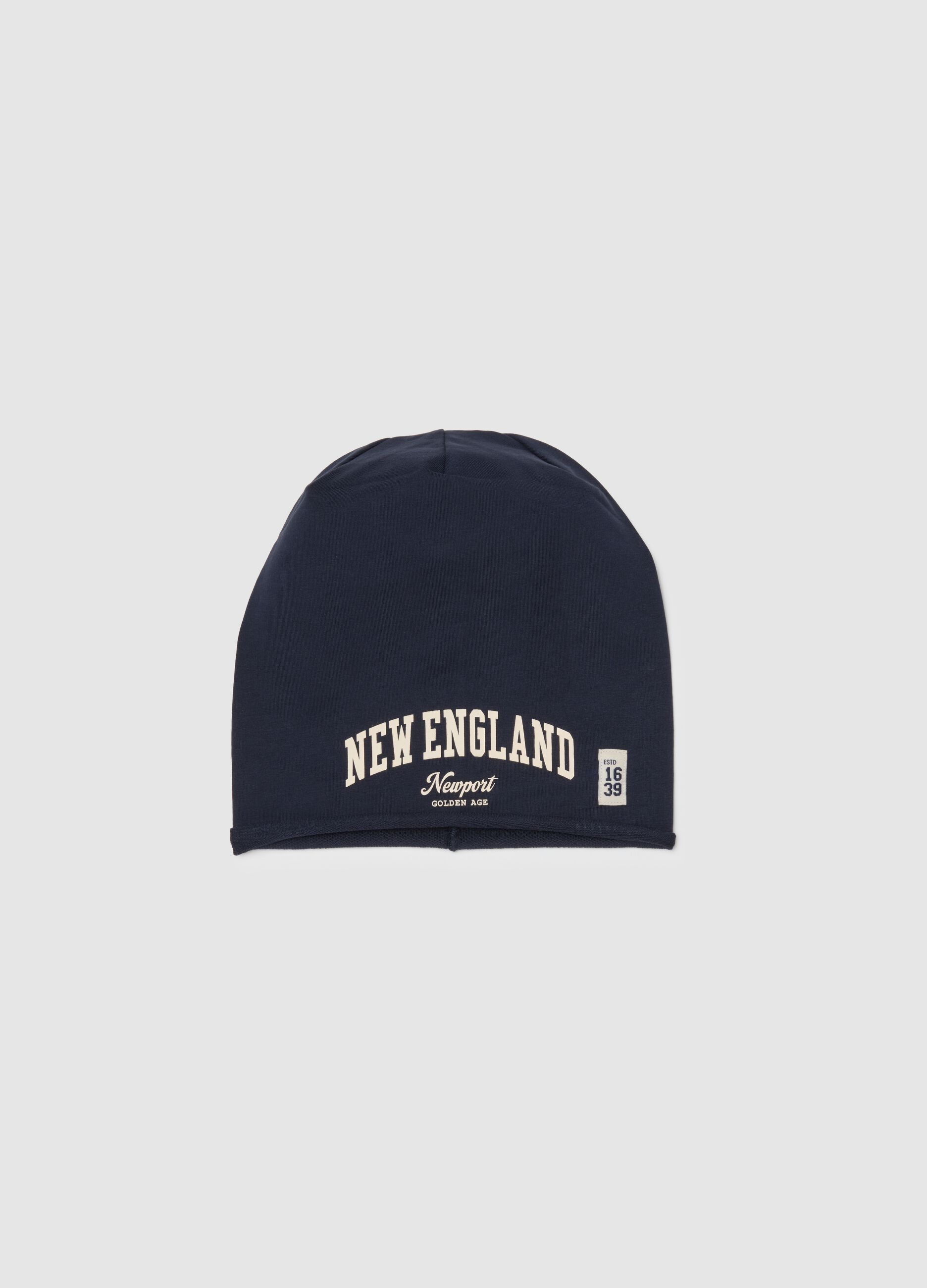 Blue cotton blend regular fit children's hat with lettering