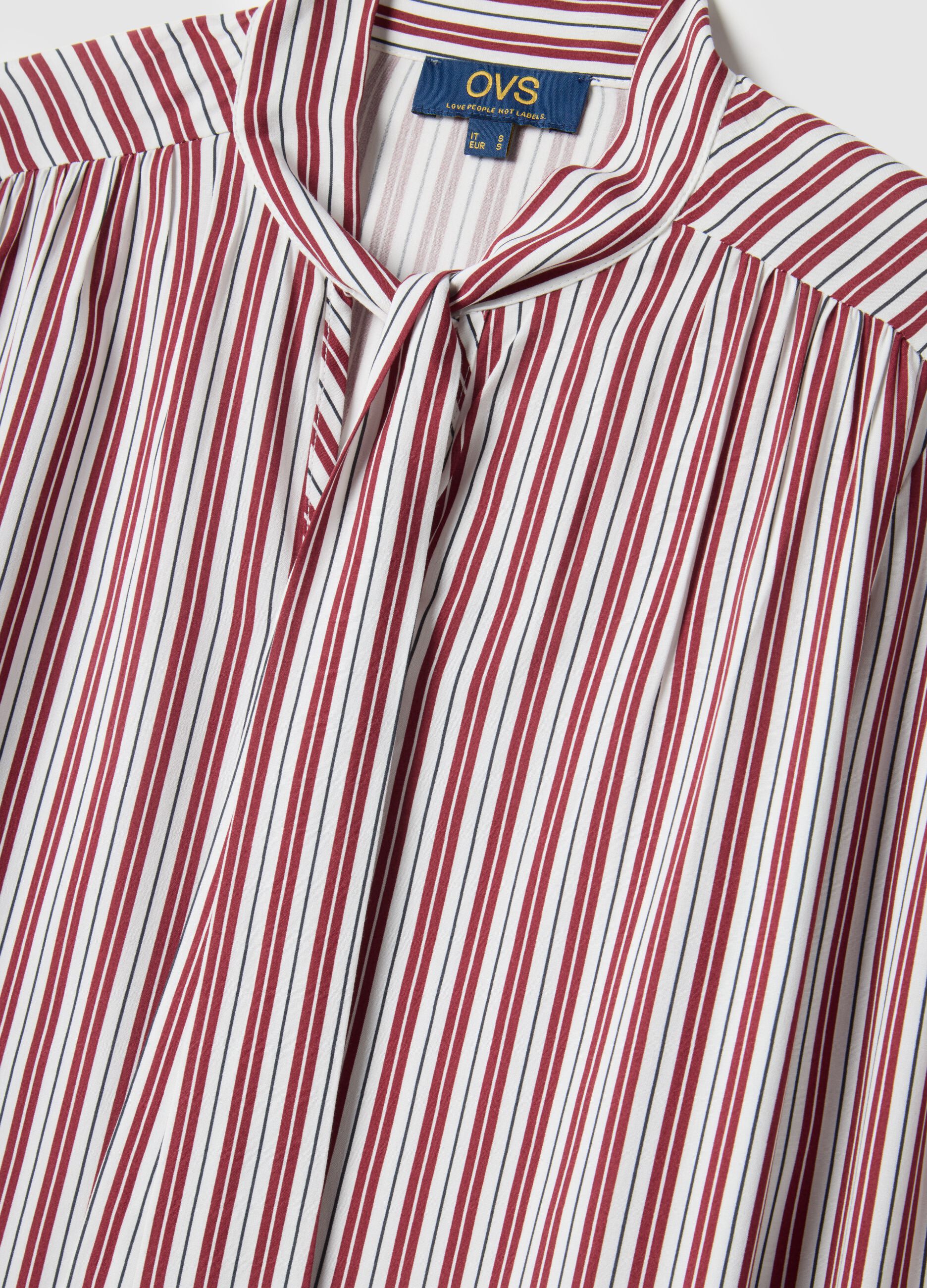 Regular red shirt with stripes in pure viscose