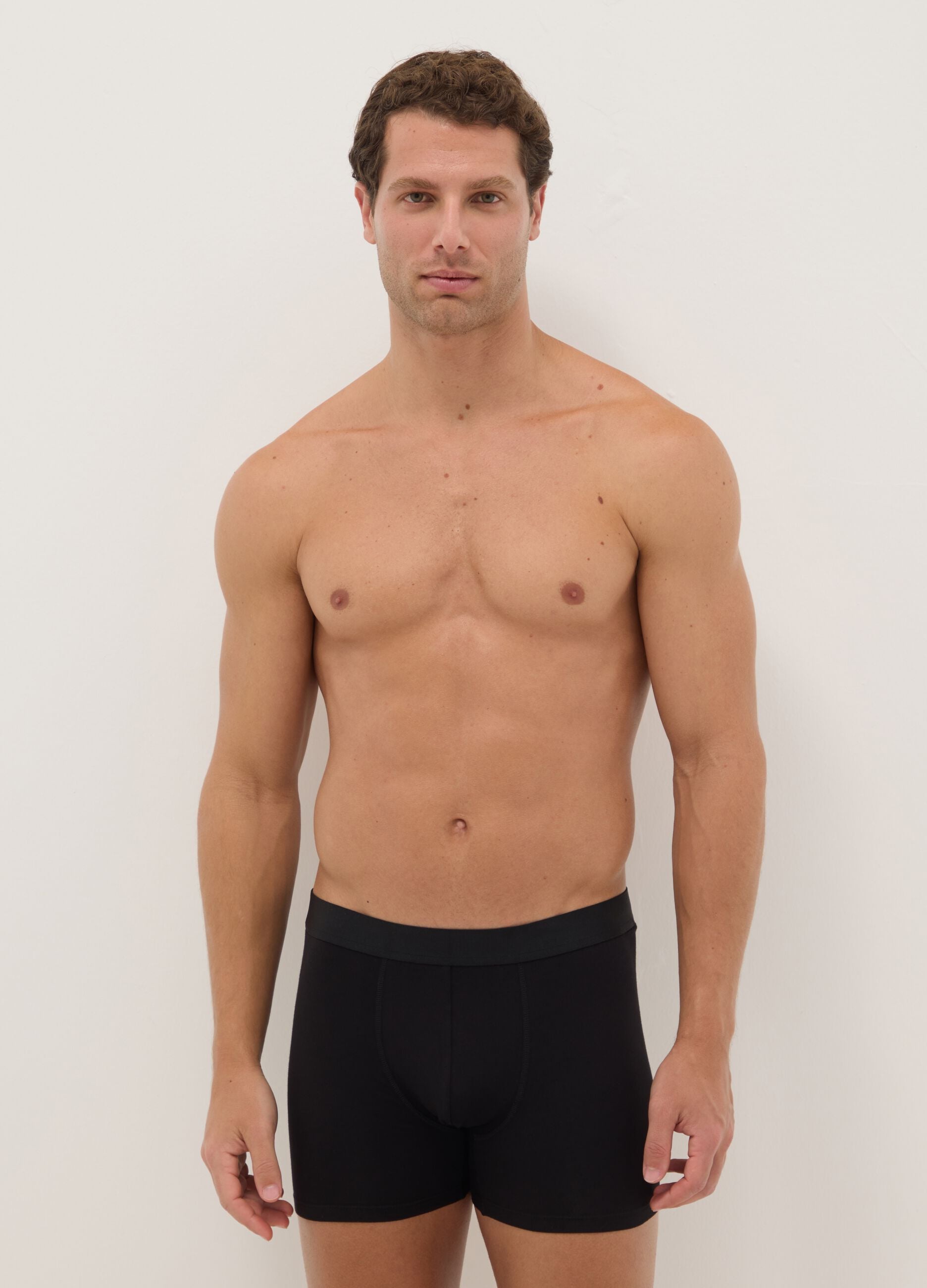 Pack of 3 black mid-length boxer briefs in stretch organic cotton, regular fit