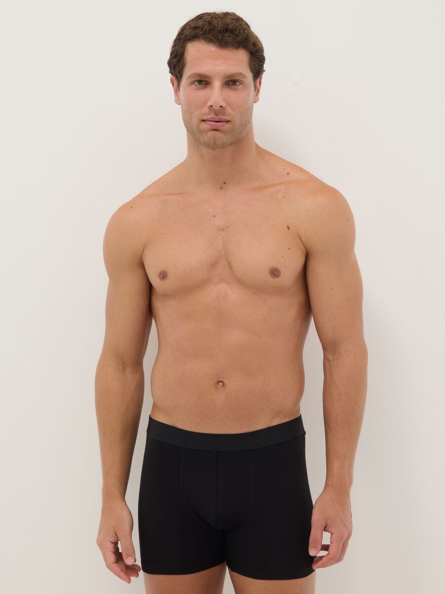 Tripack boxer midi neri in cotone organico elasticizzato regular fit_0