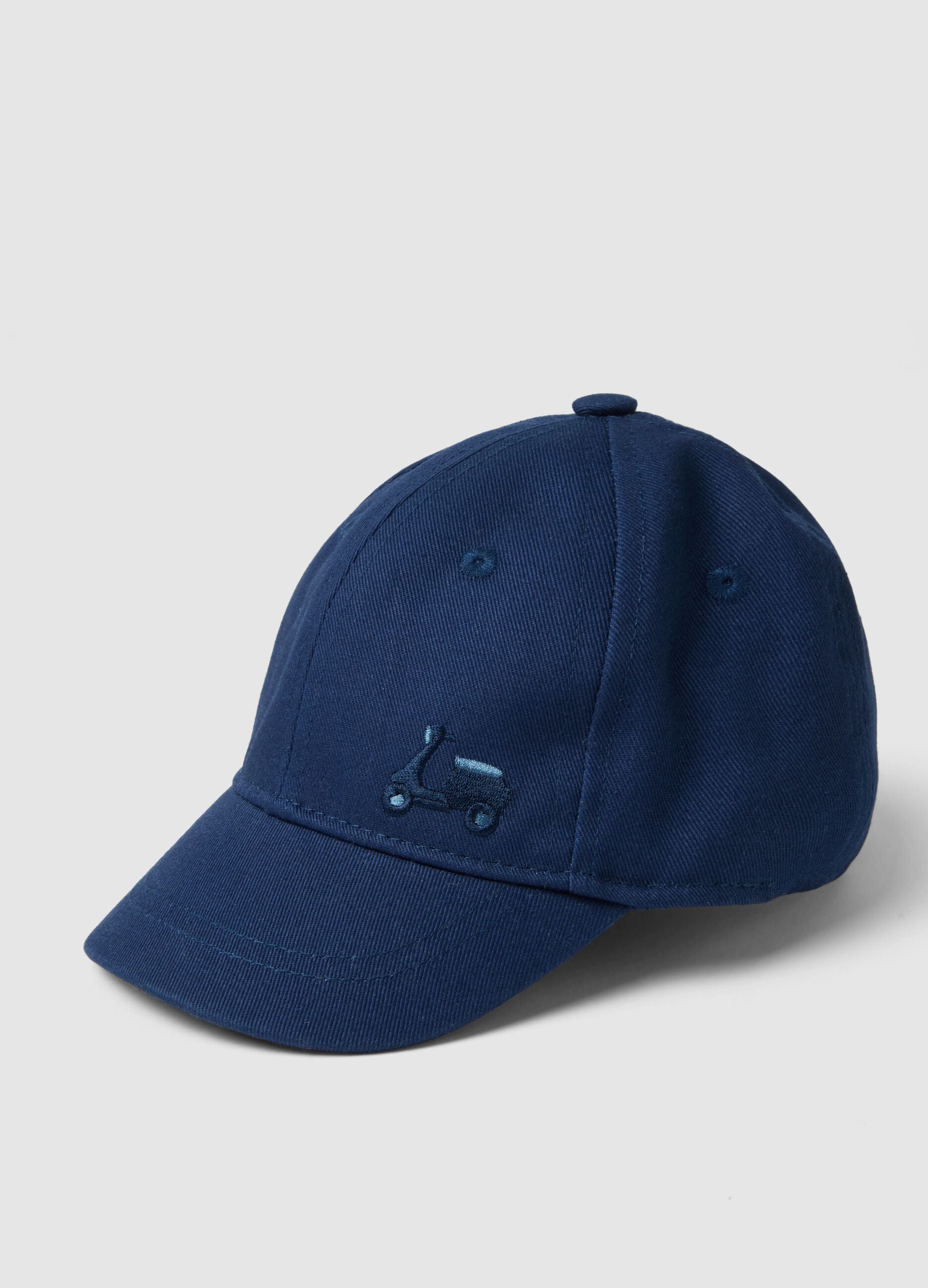 Blue pure cotton toddler hat with motorcycle design