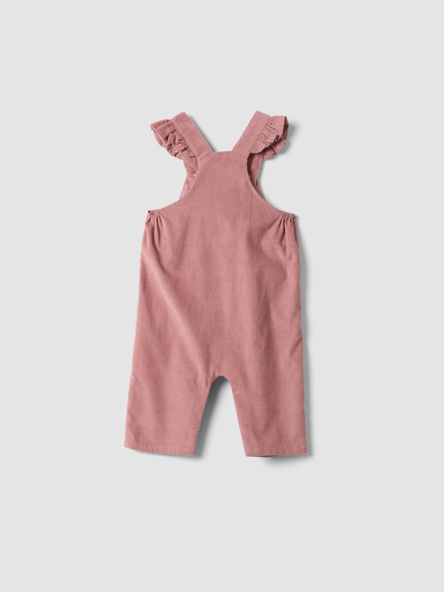Pink pure cotton dungarees with ruffle straps for baby girl_1