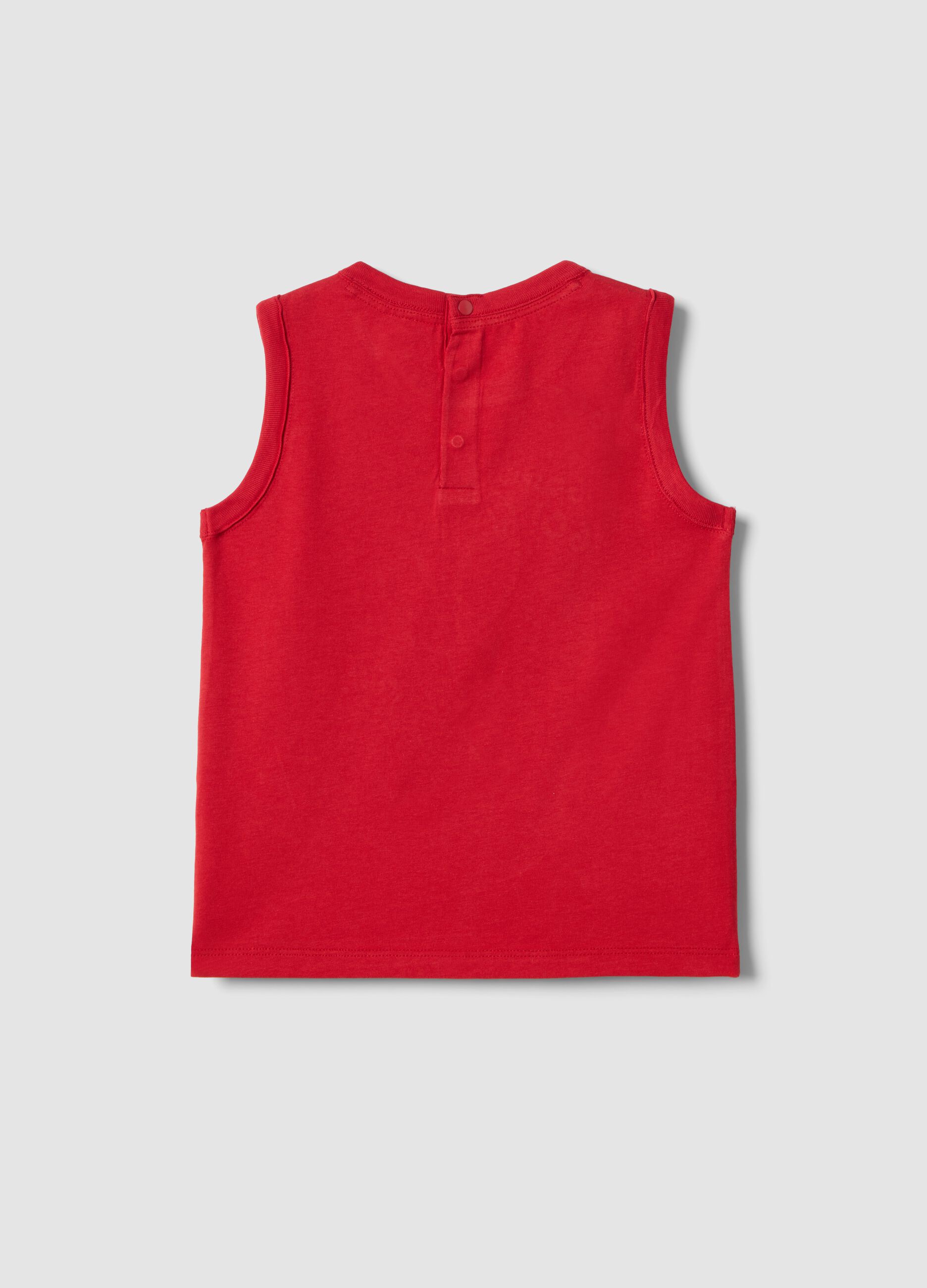 Boys&rsquo; red pure cotton Spiderman vest, regular fit