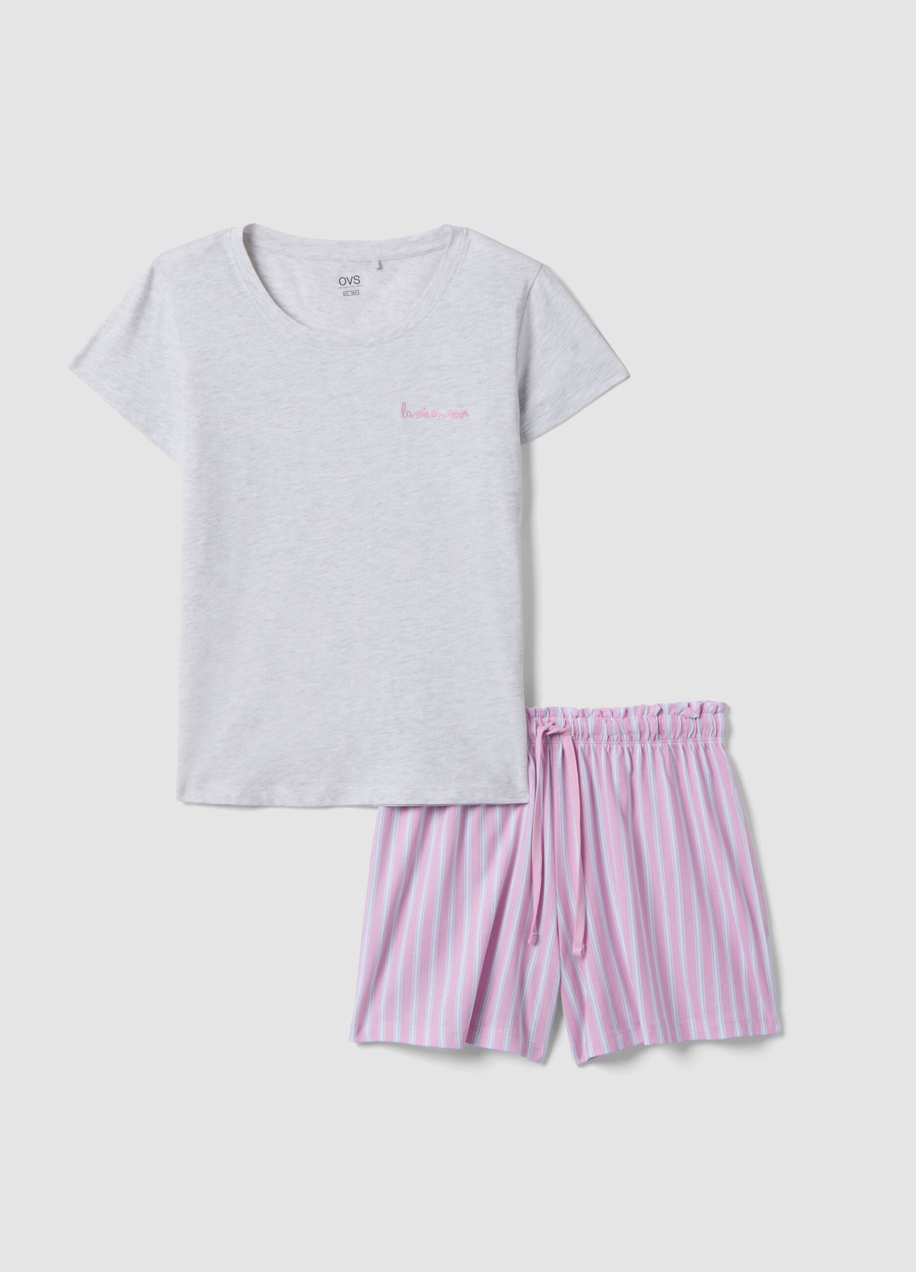 Short striped multicoloured stretch cotton pyjamas, regular fit