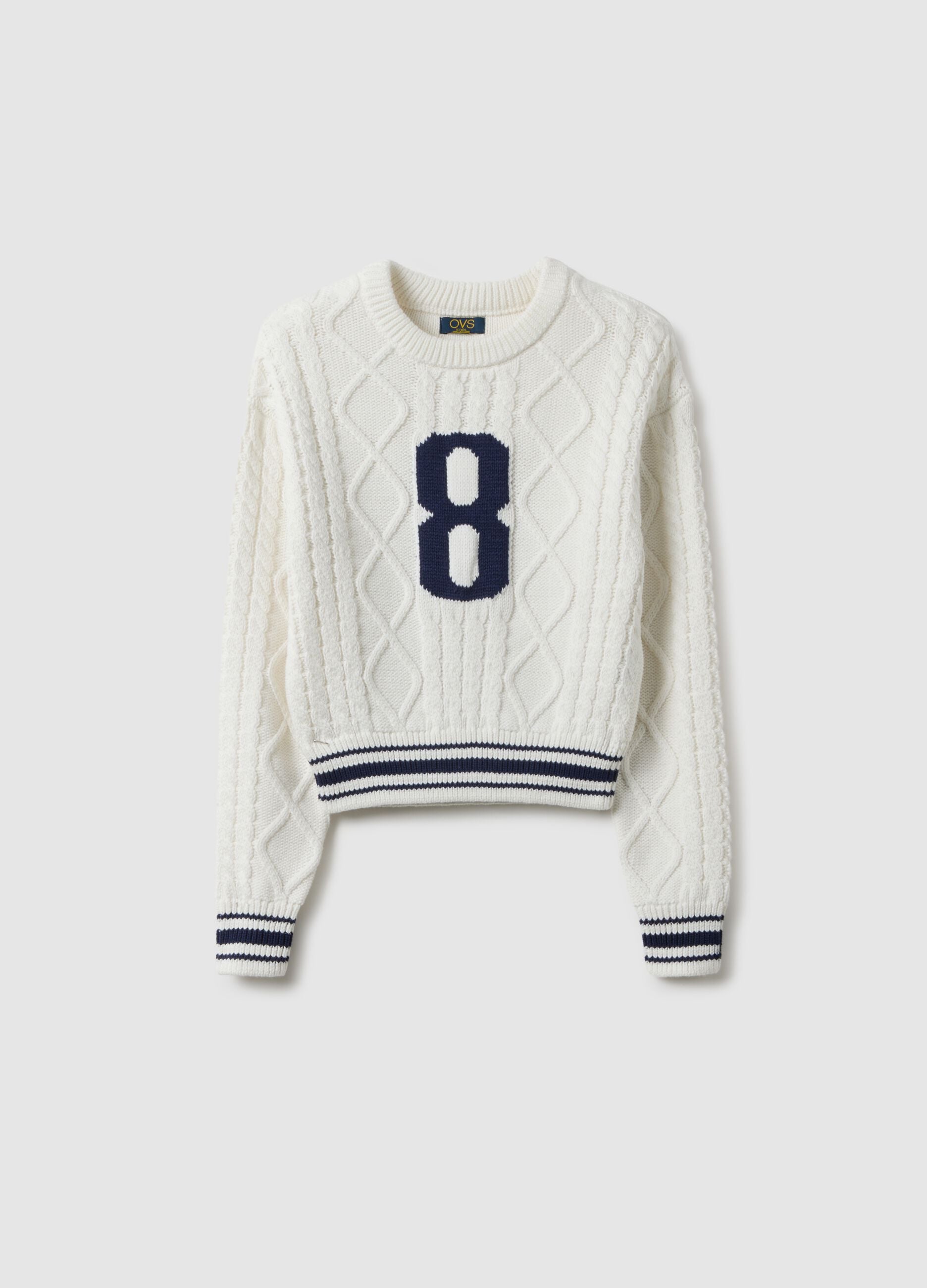 Girls' regular fit white pure cotton jumper with embroidery