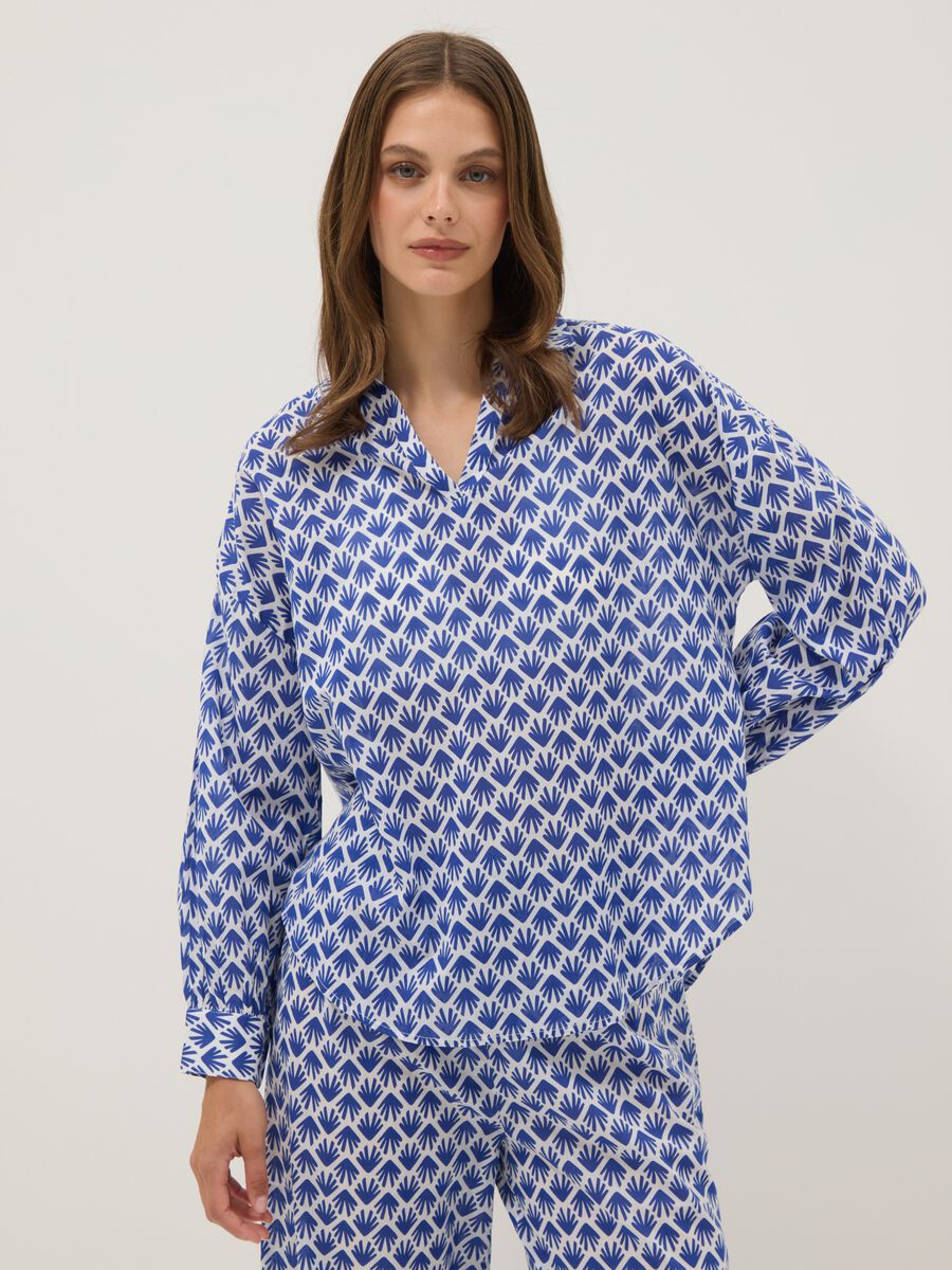 Multicoloured pure cotton shirt with pattern and V-neck_1