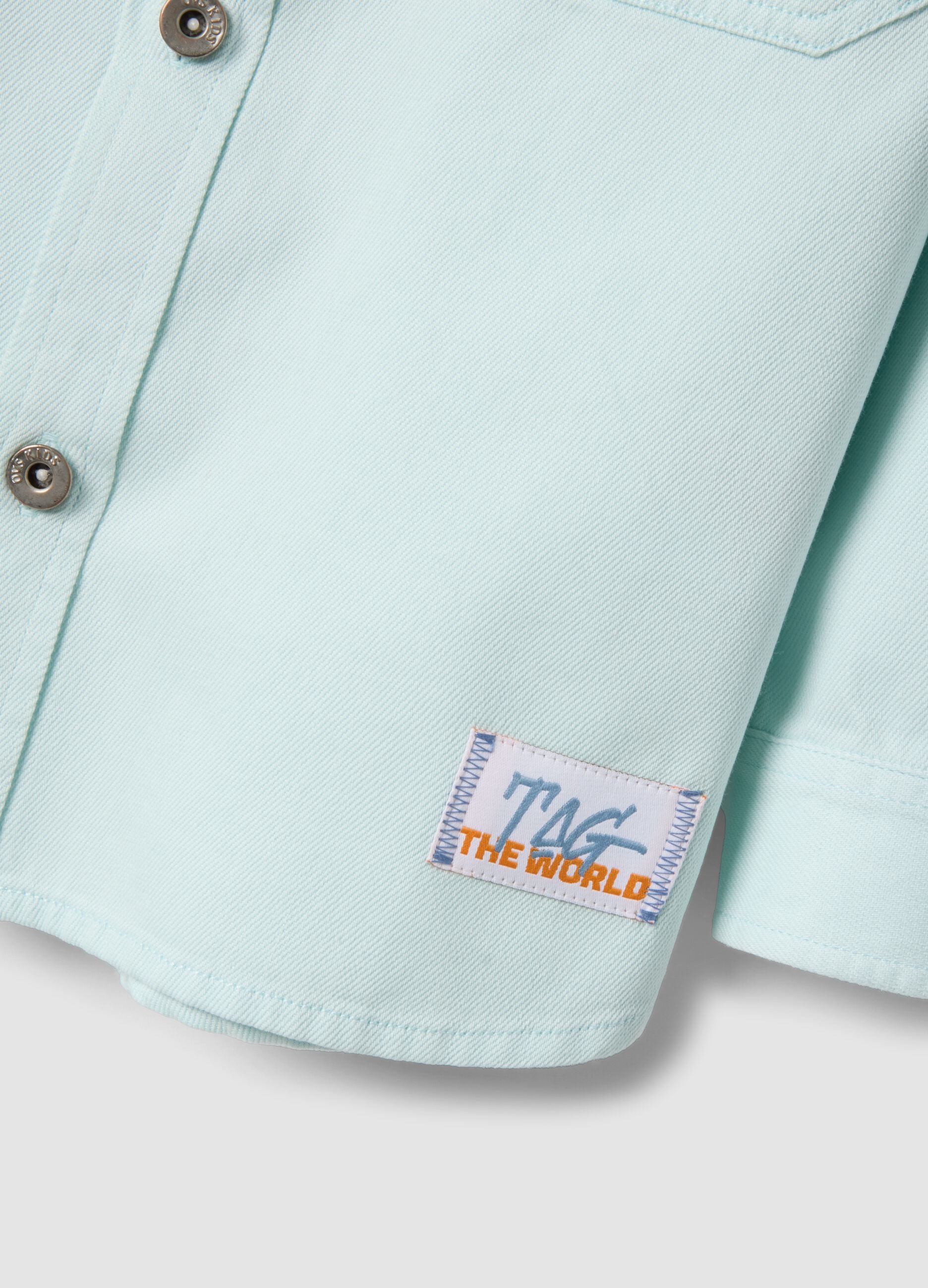 Blue cotton blend oversized fit children's shirt