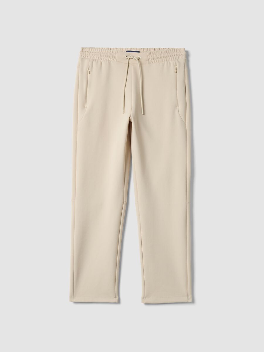 Beige Stretch Cotton Blend Joggers, Regular Fit_4