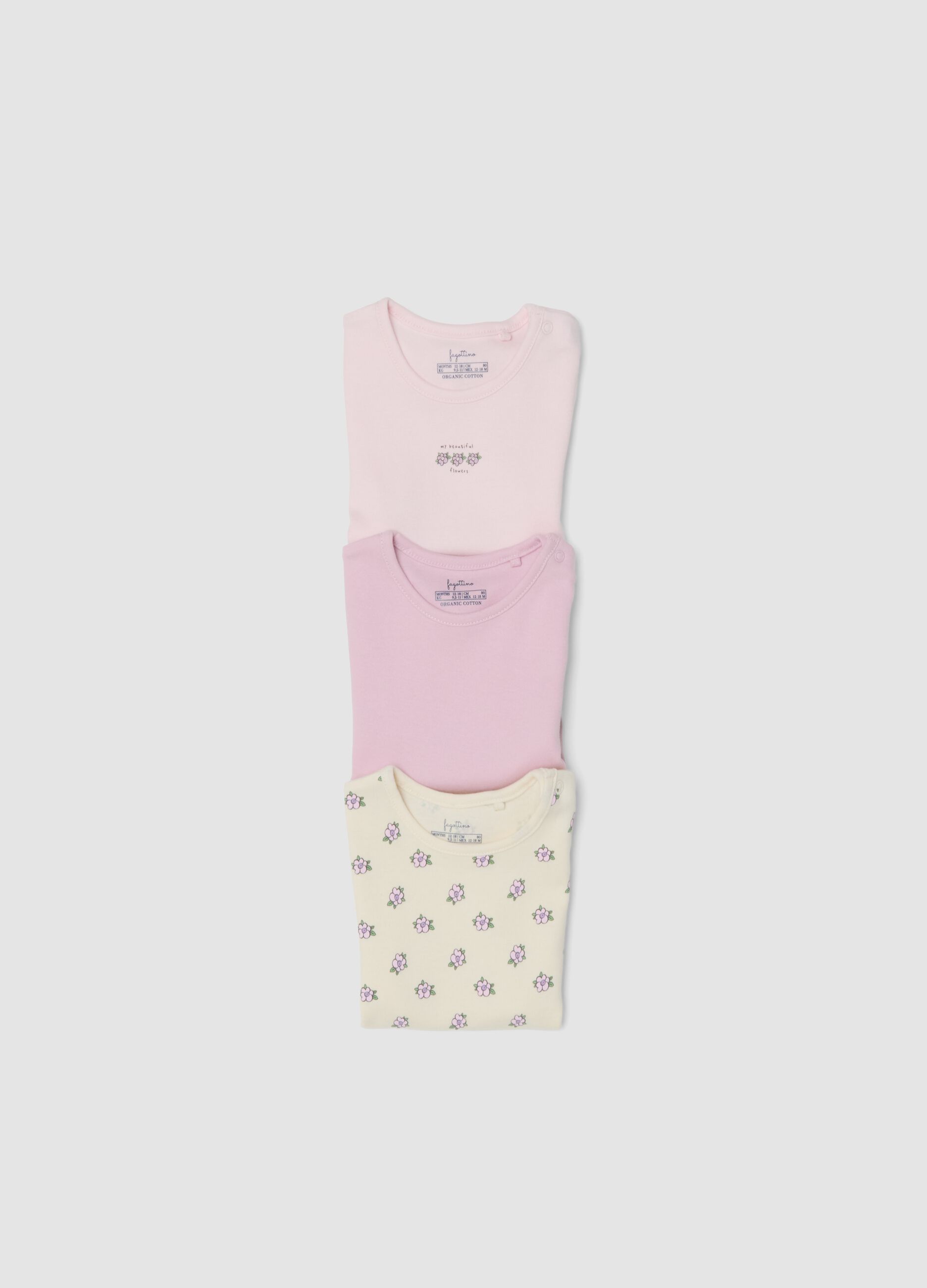 3-pack of multicolour organic cotton bodysuits for baby girl and toddler