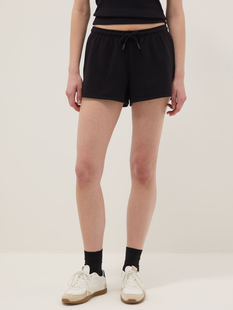 Black cotton-blend regular-fit shorts with drawstring_1