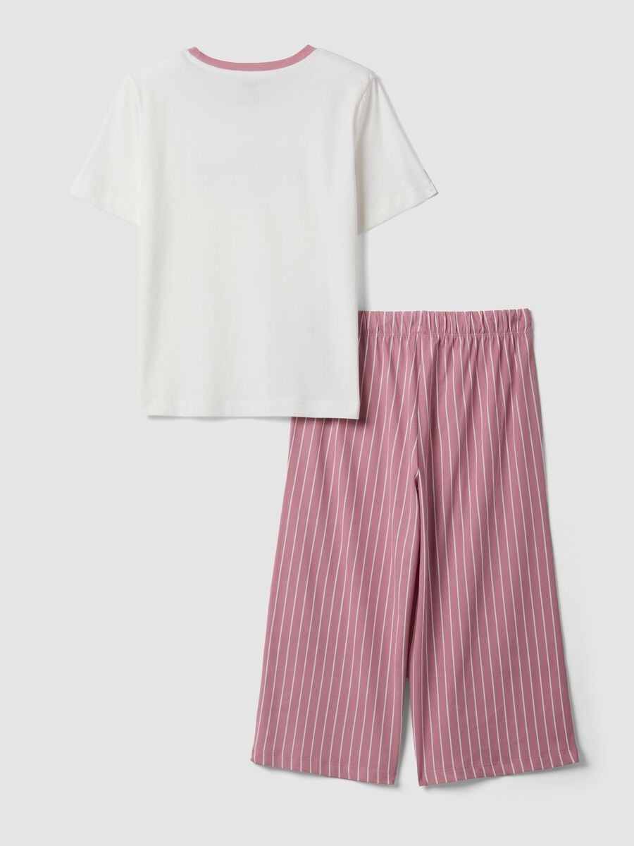 Pink and white organic cotton pyjamas with cropped trousers_5
