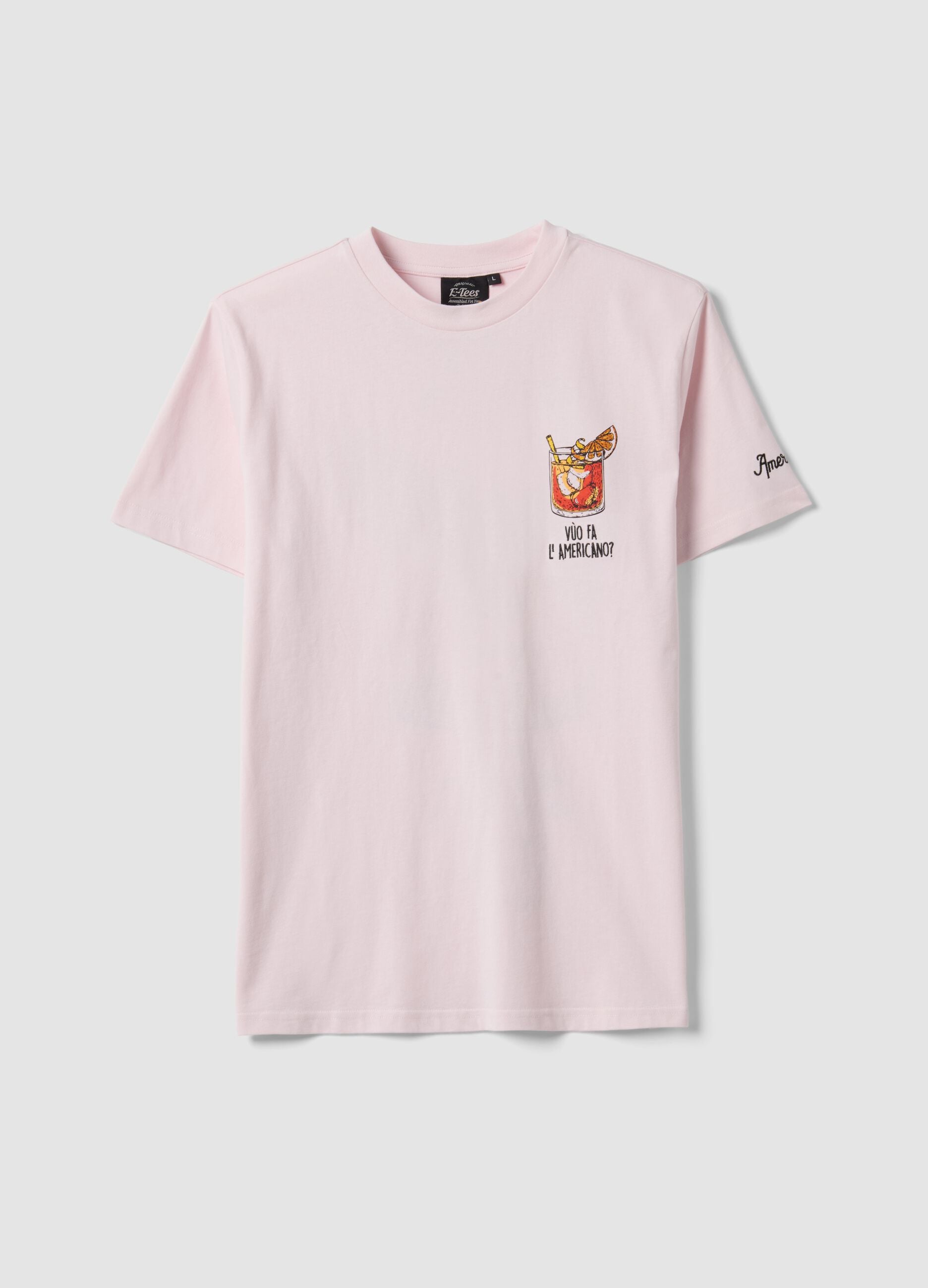 Regular fit pink pure cotton T-shirt with Americano prints