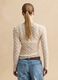 Beige stretch cotton blend regular fit top with lace_3