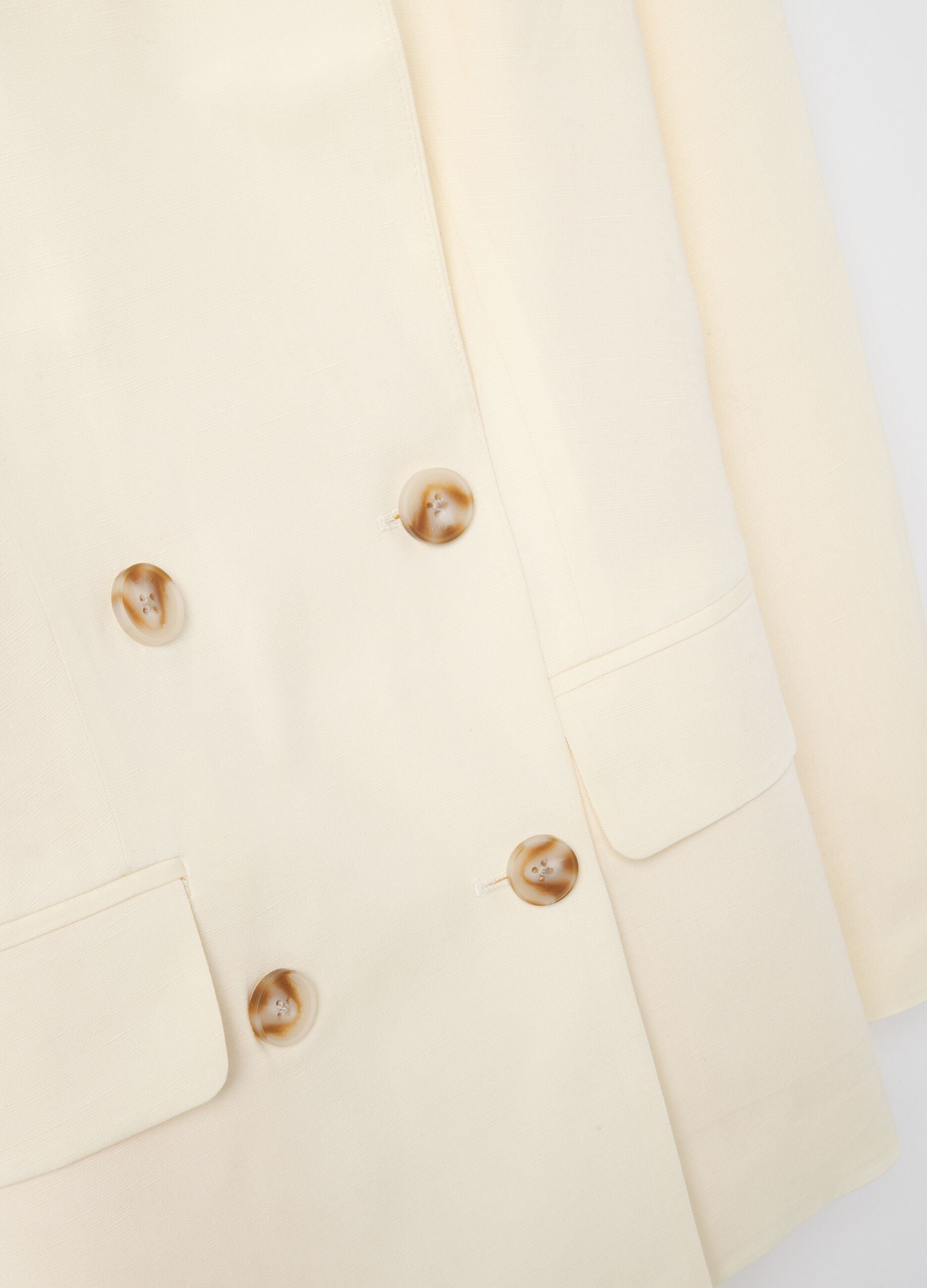Beige double-breasted Lyocell and linen blazer, regular fit