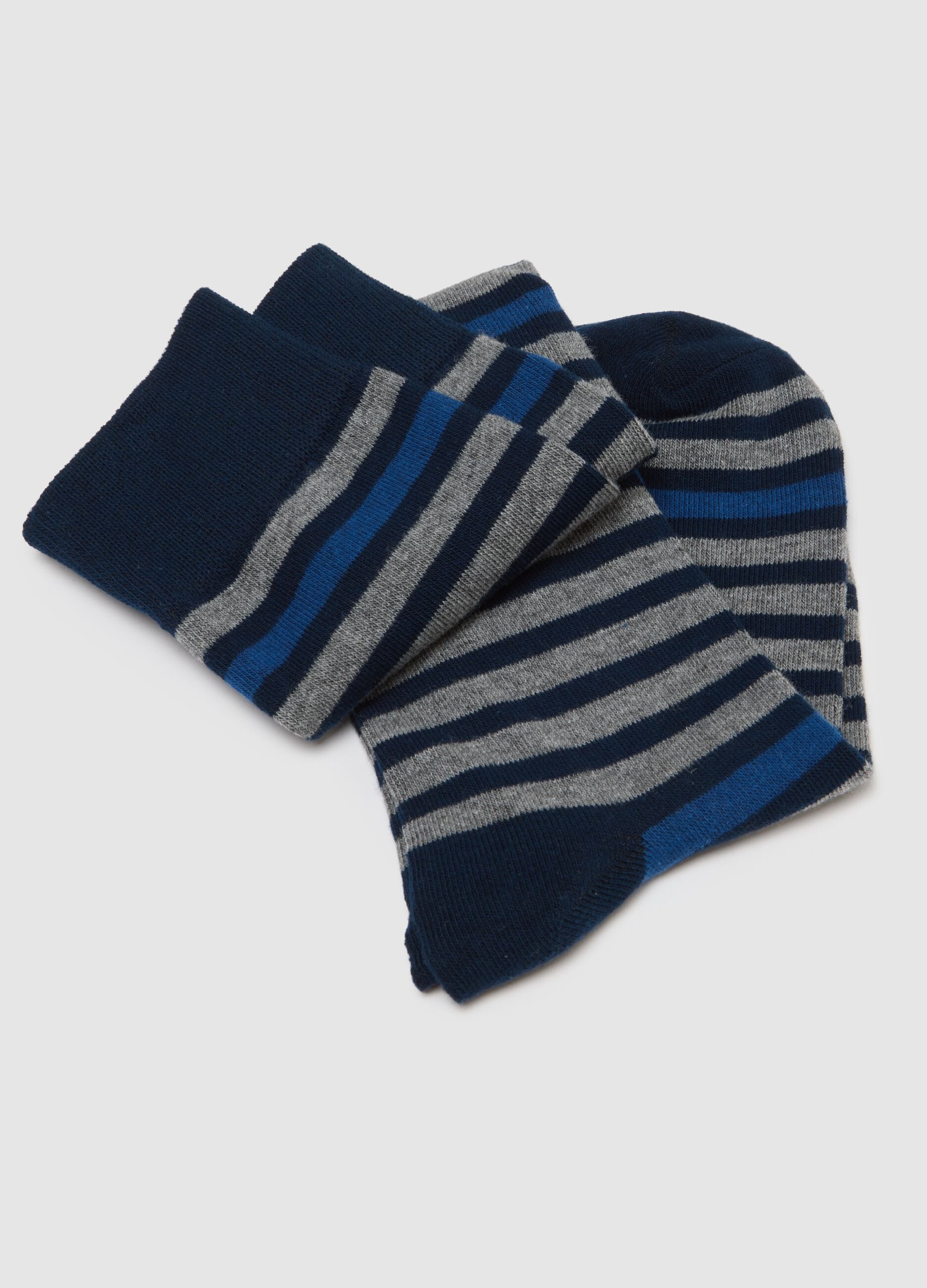 Blue stretch cotton long socks tripack