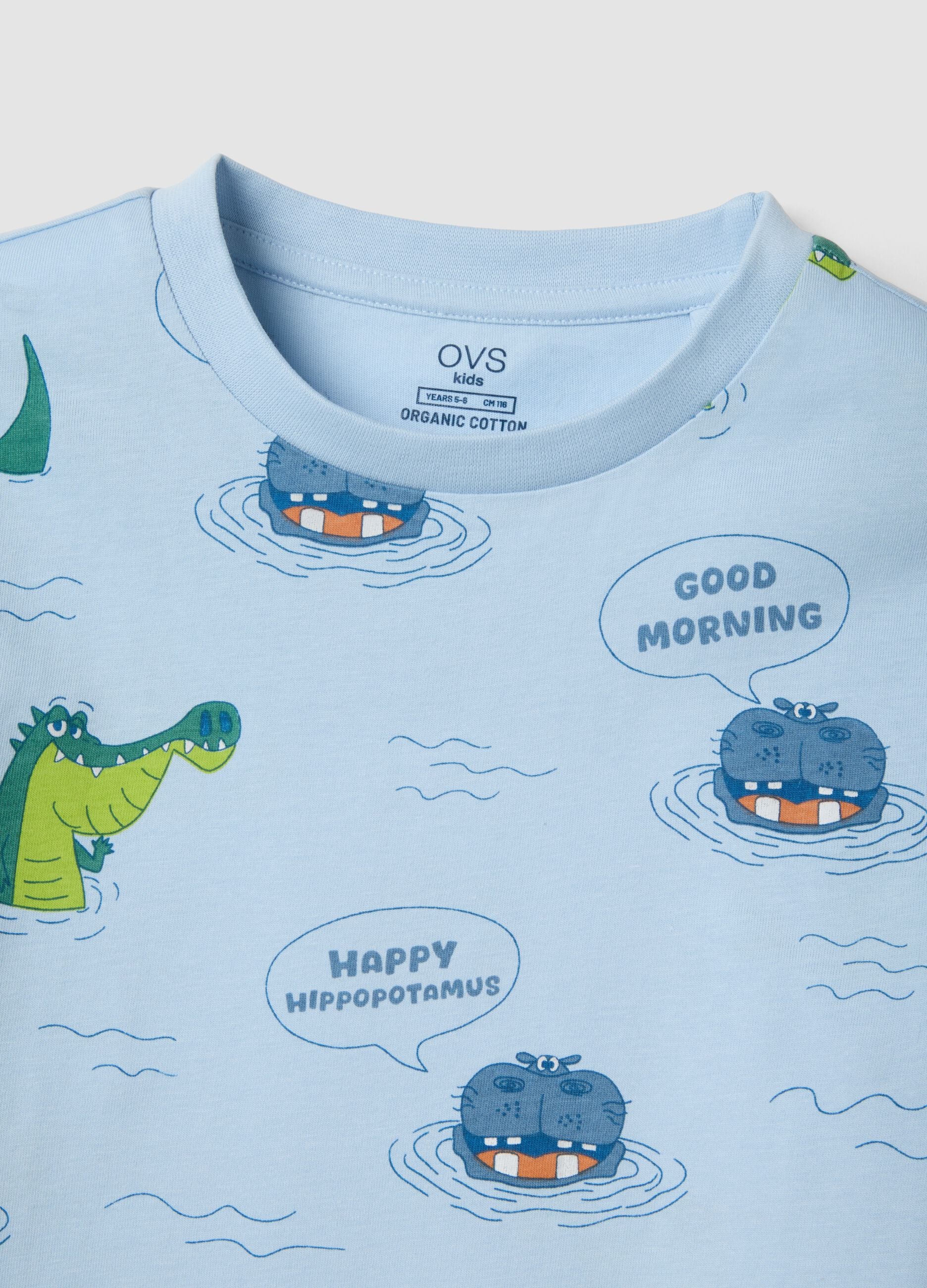 Kids' sky blue pure cotton pyjamas regular fit with prints