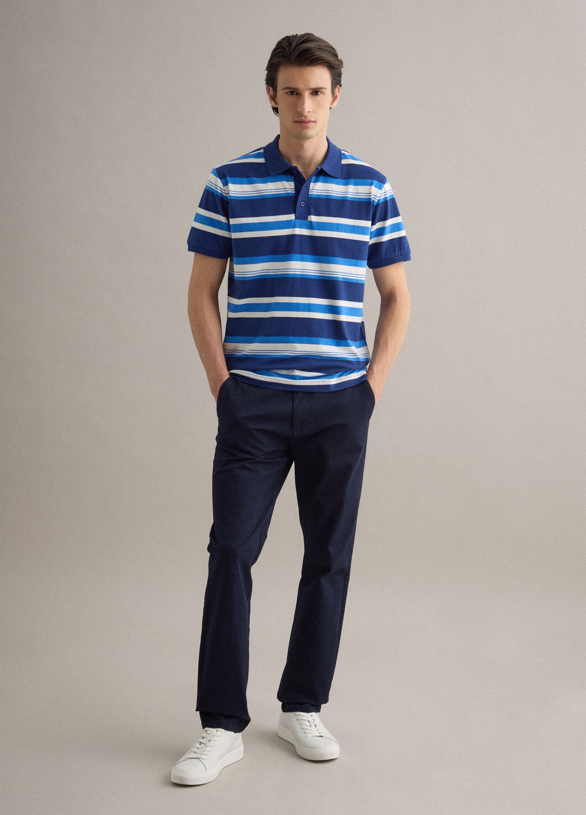 Oversized pure cotton multicolour striped polo shirt