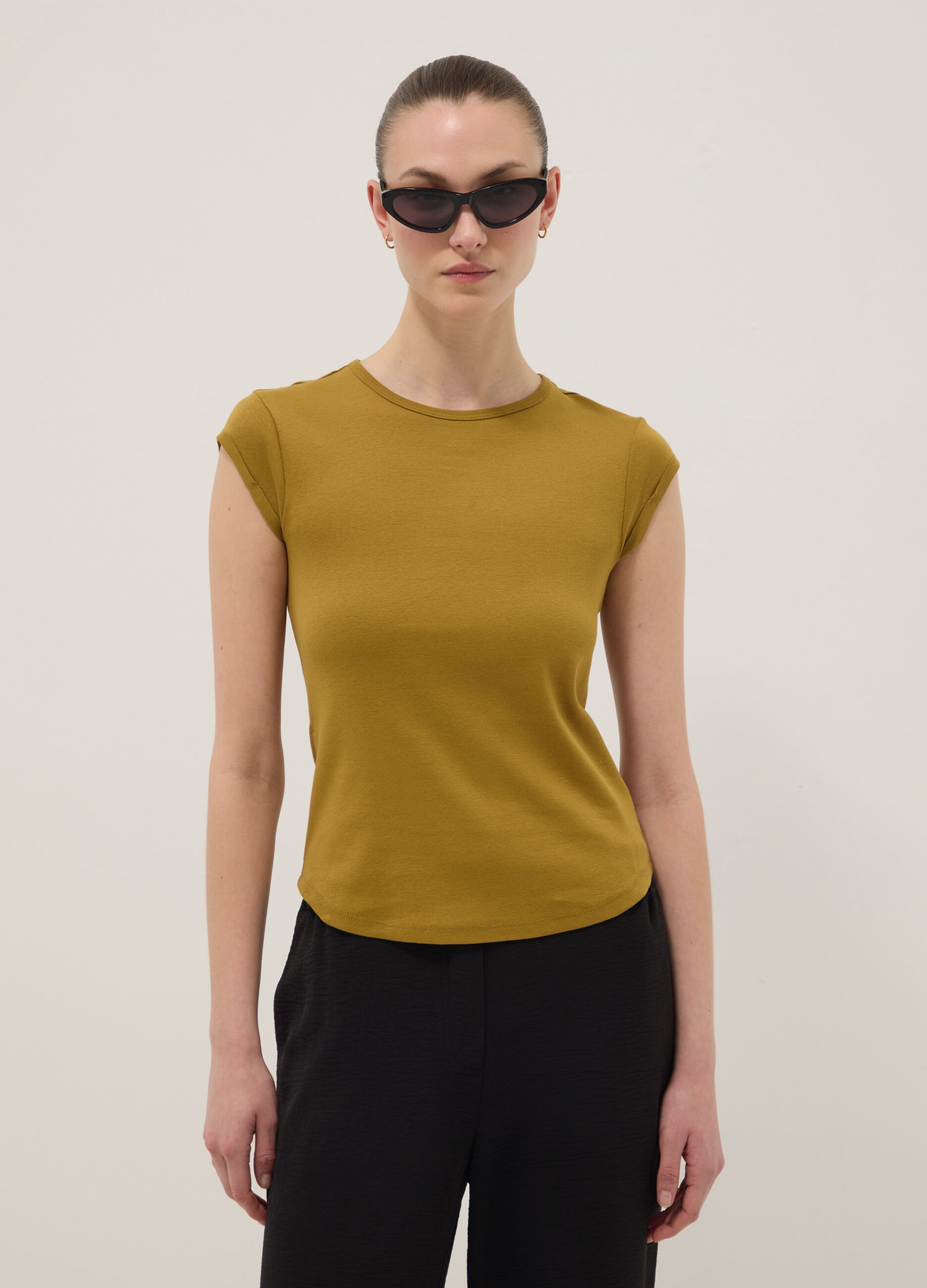 Yellow short sleeve pure cotton regular fit T-shirt