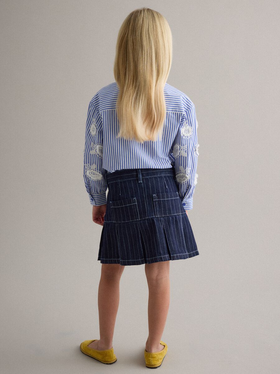 Girl's regular fit blue cotton-blend skirt with contrast stitching_1