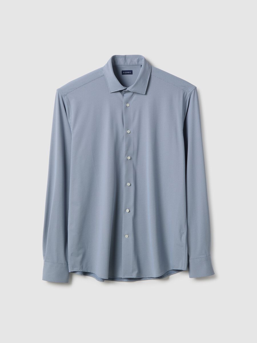 Blue Slim Fit Shirt with Buttons and Traditional Collar_4