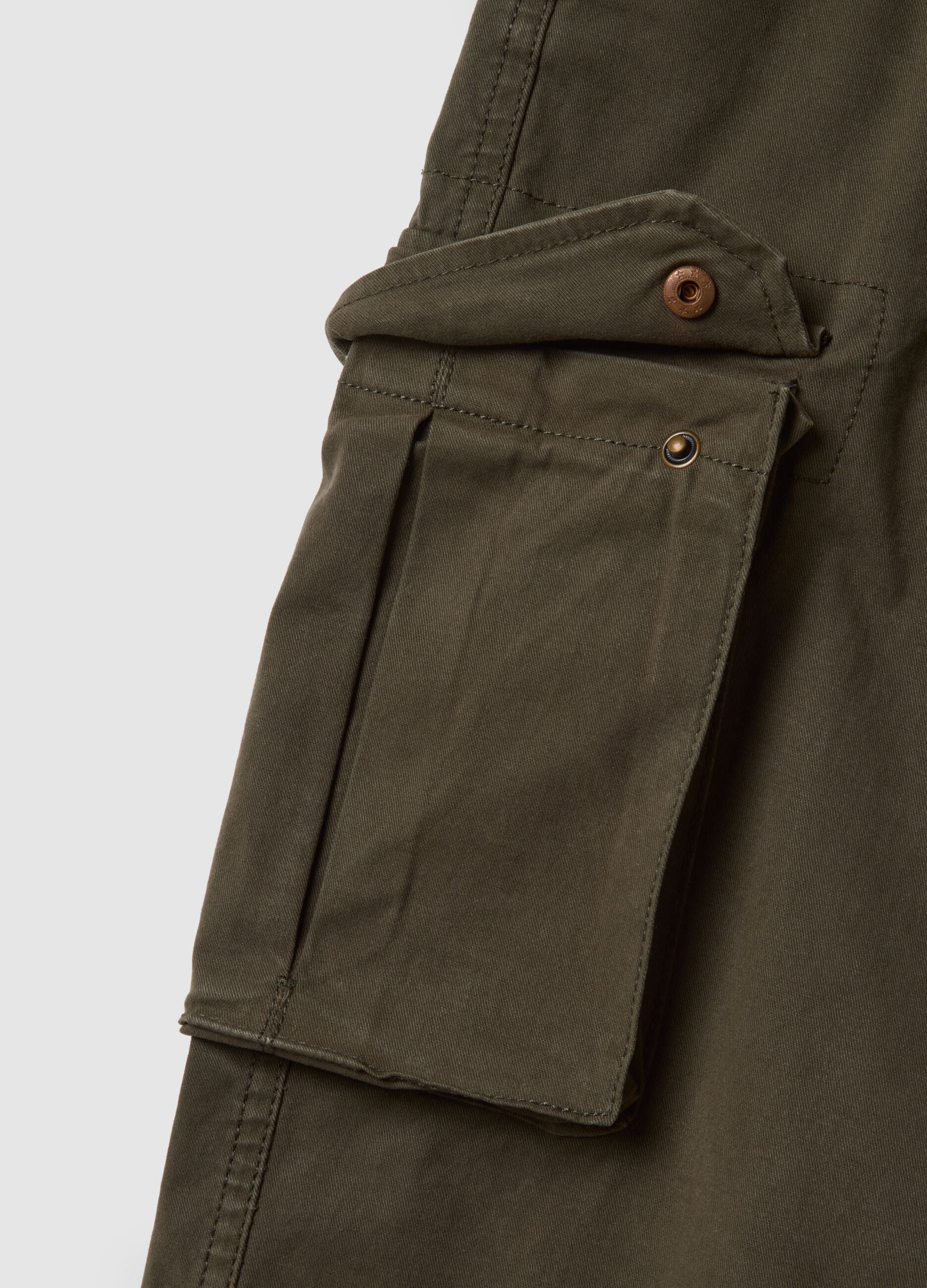 Green slim fit stretch cotton cargo trousers