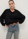 Black oversized cotton blend sweatshirt with V-neck_0