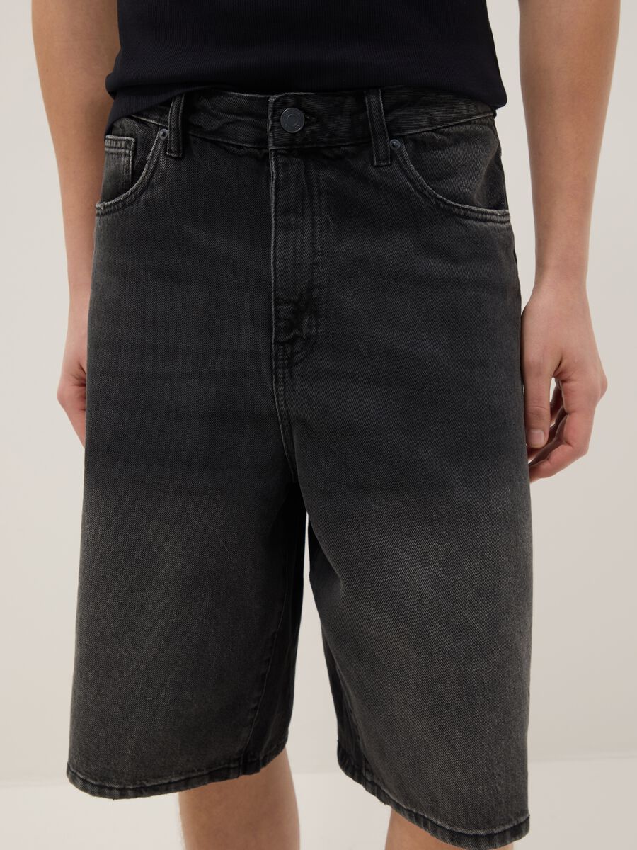 Pure Cotton Black Denim Bermuda Shorts Skater Fit_3