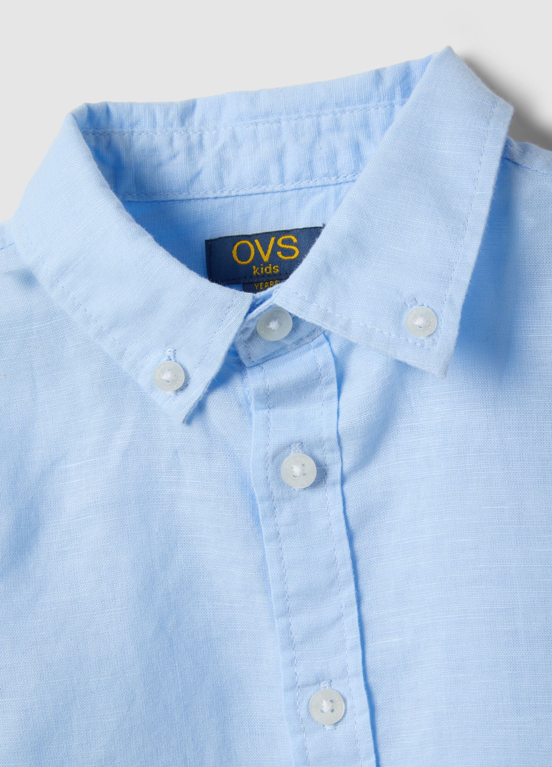 Boys' regular fit light blue linen and cotton blend shirt