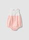 Pink and white organic cotton romper with classic collar_1