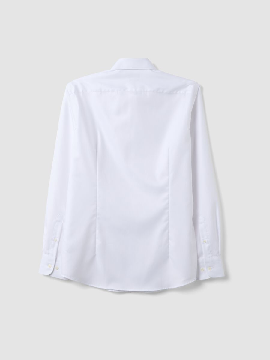 White slim-fit pure cotton twill shirt with French collar, non-iron_1