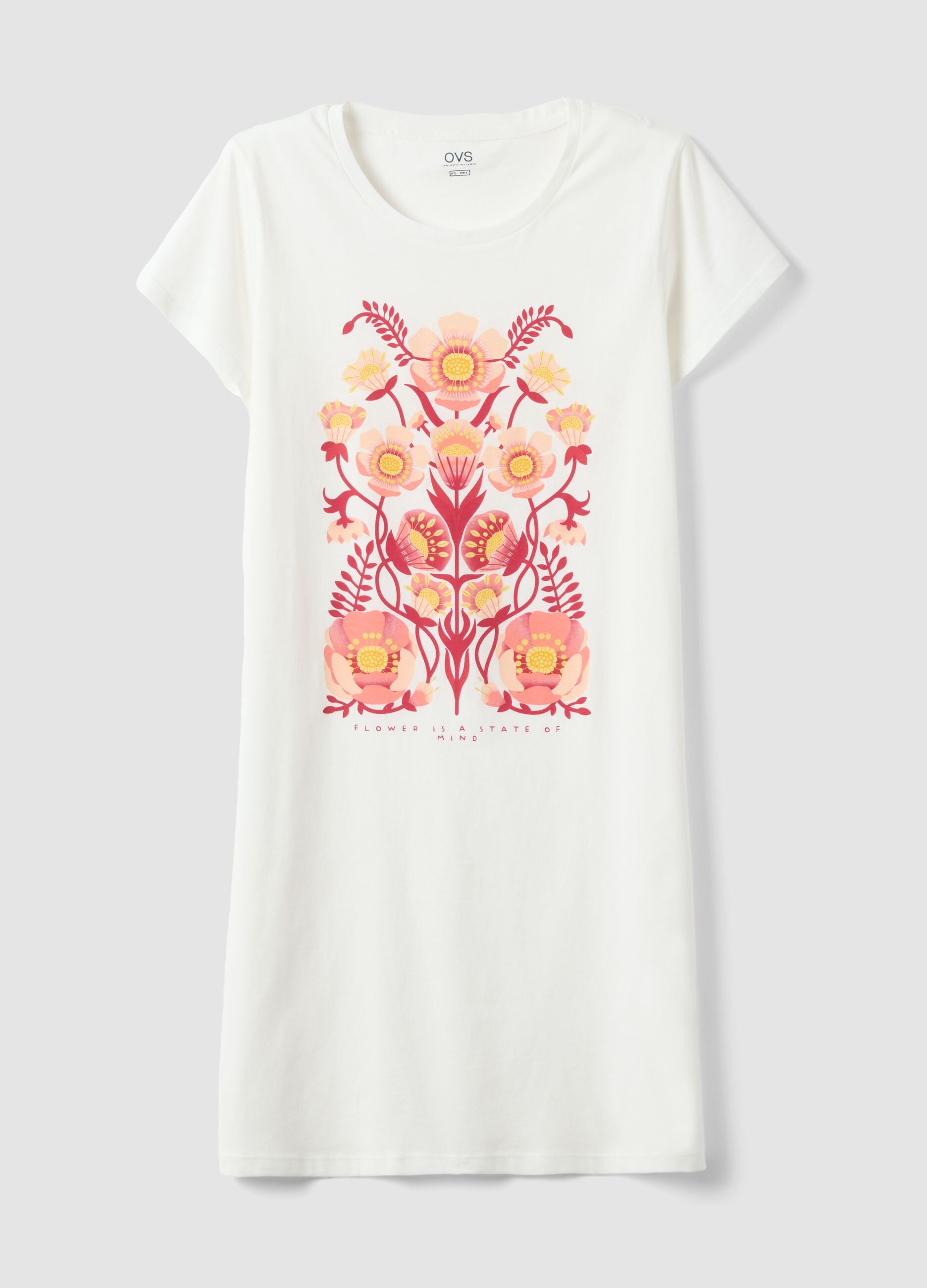 White pure cotton floral print regular fit nightdress
