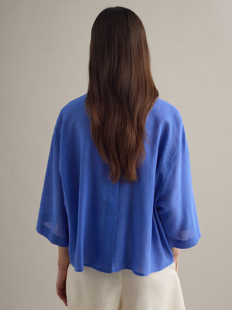 Camicia in misto lino blu oversize fit_3