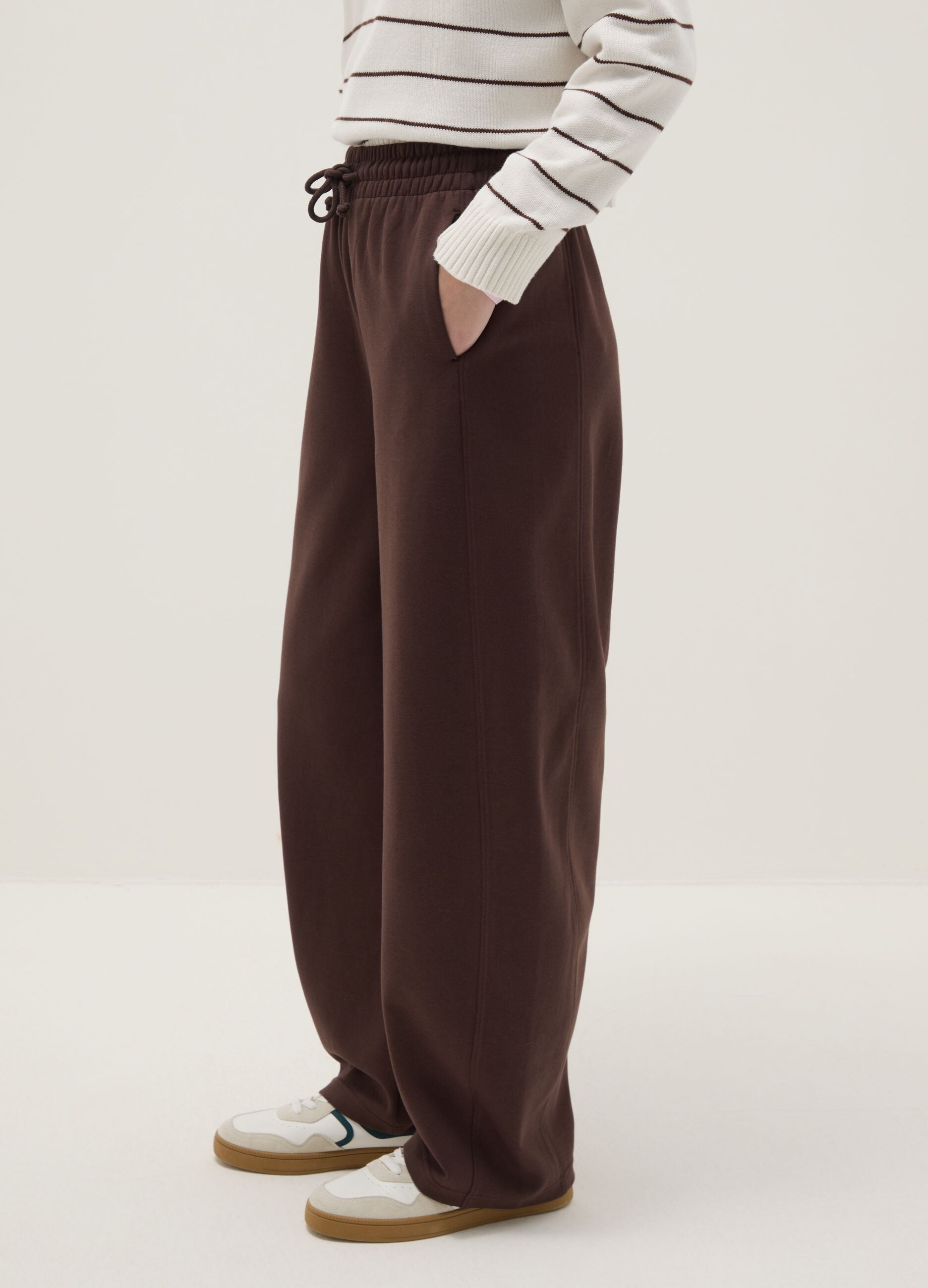 Brown Stretch Cotton Baggy Trousers