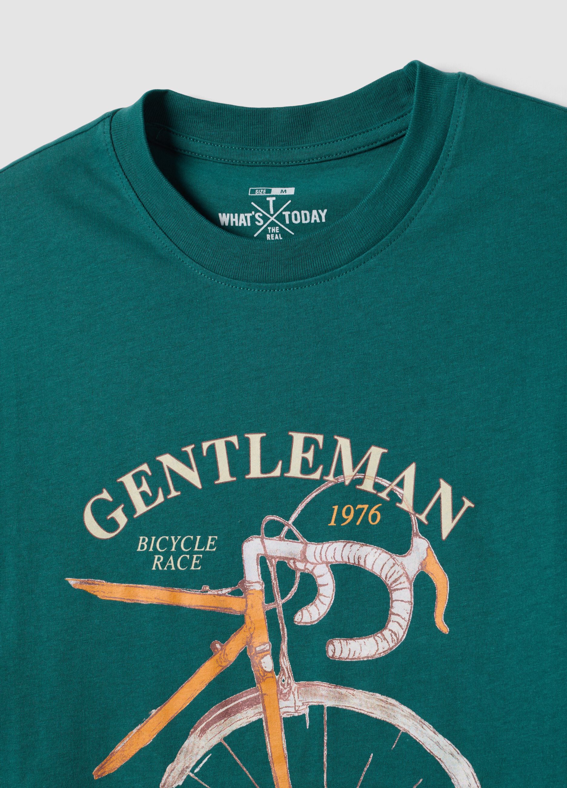 Green short-sleeve pure cotton T-shirt, regular fit