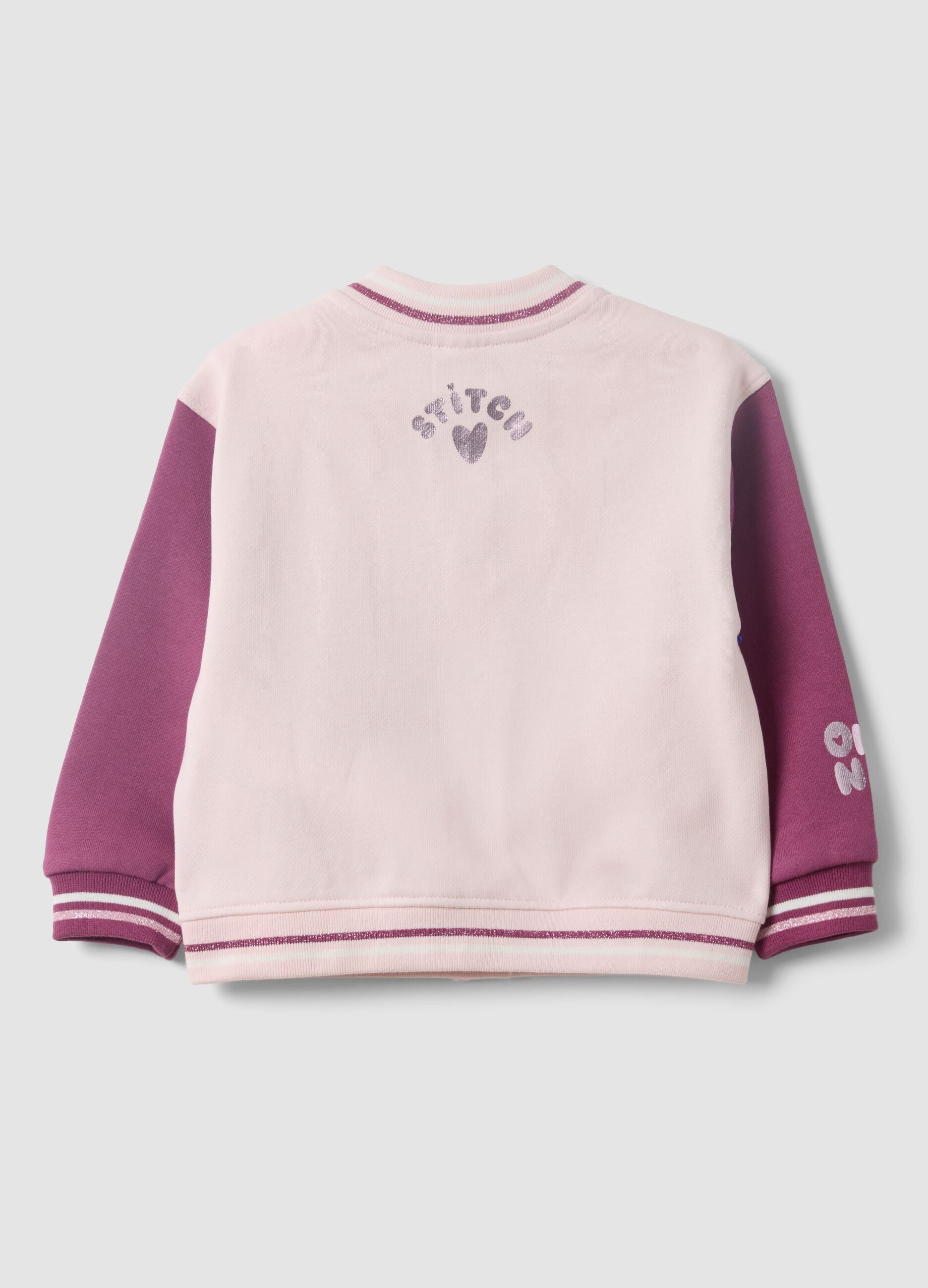 Felpa rosa in puro cotone con bottoni a pressione a tema Lilo & Stitch per bimba