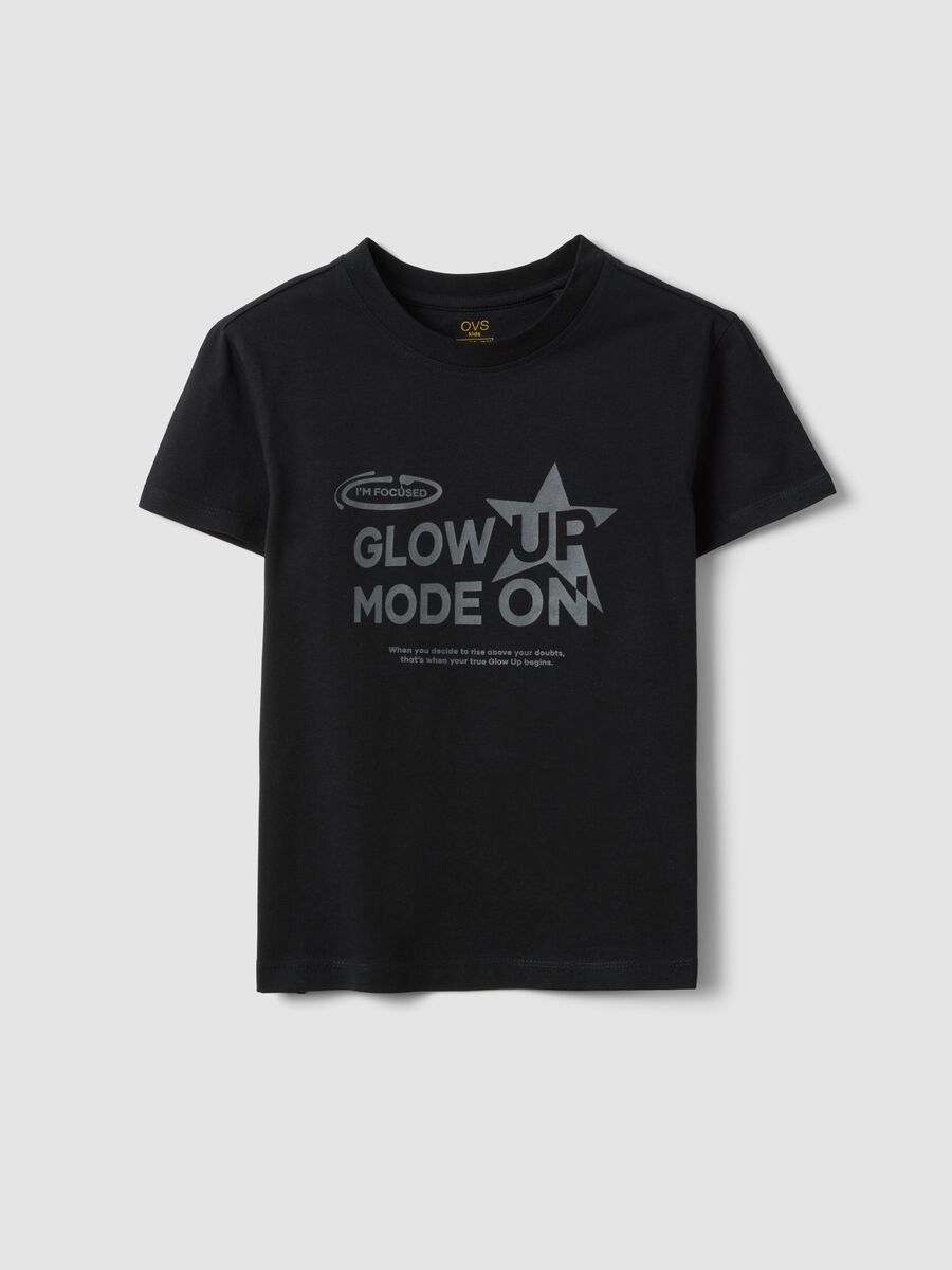 Black organic cotton T-shirt with silver graphic for girls_3