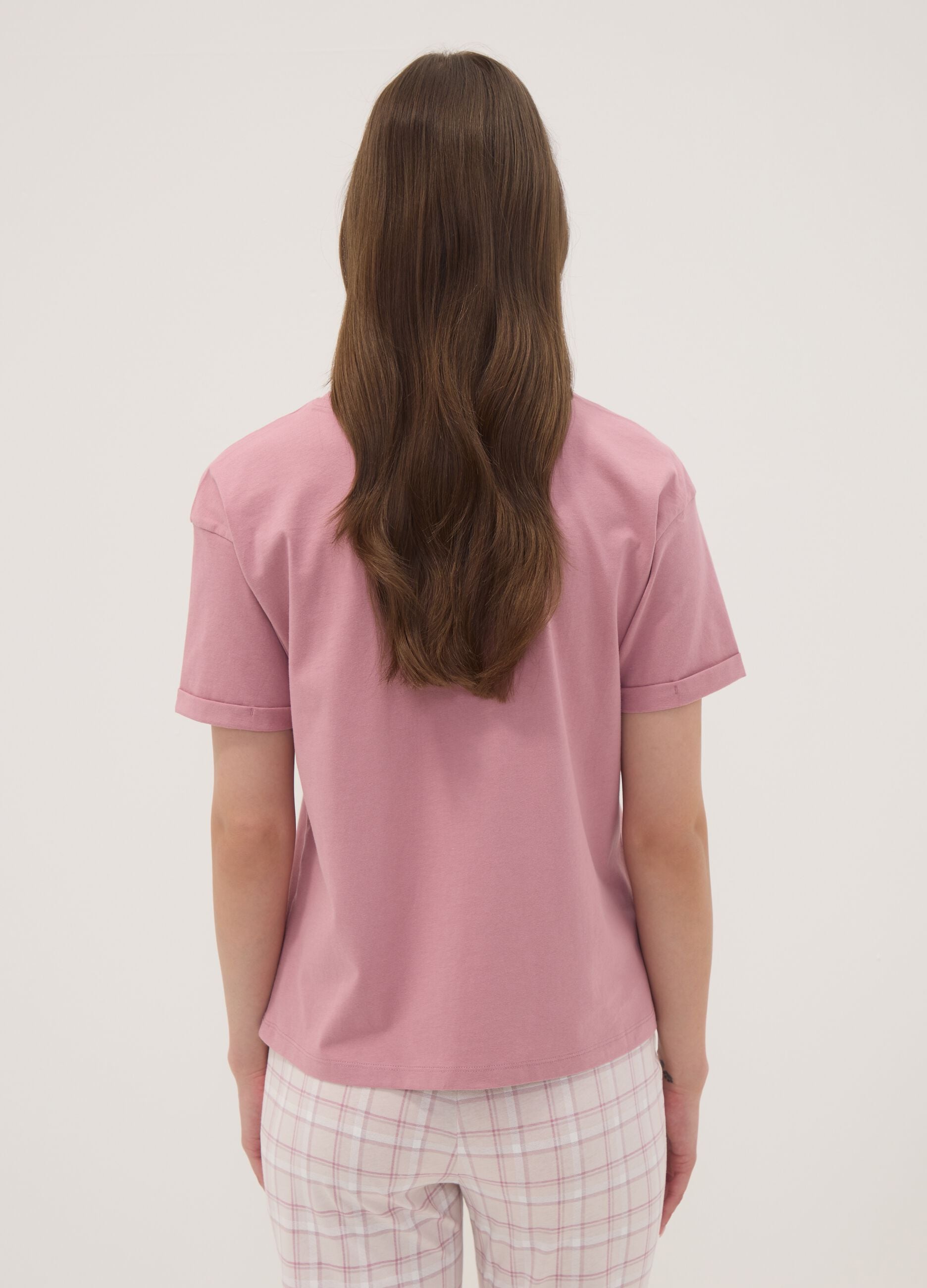 Pink organic cotton pyjama T-shirt with front slogan